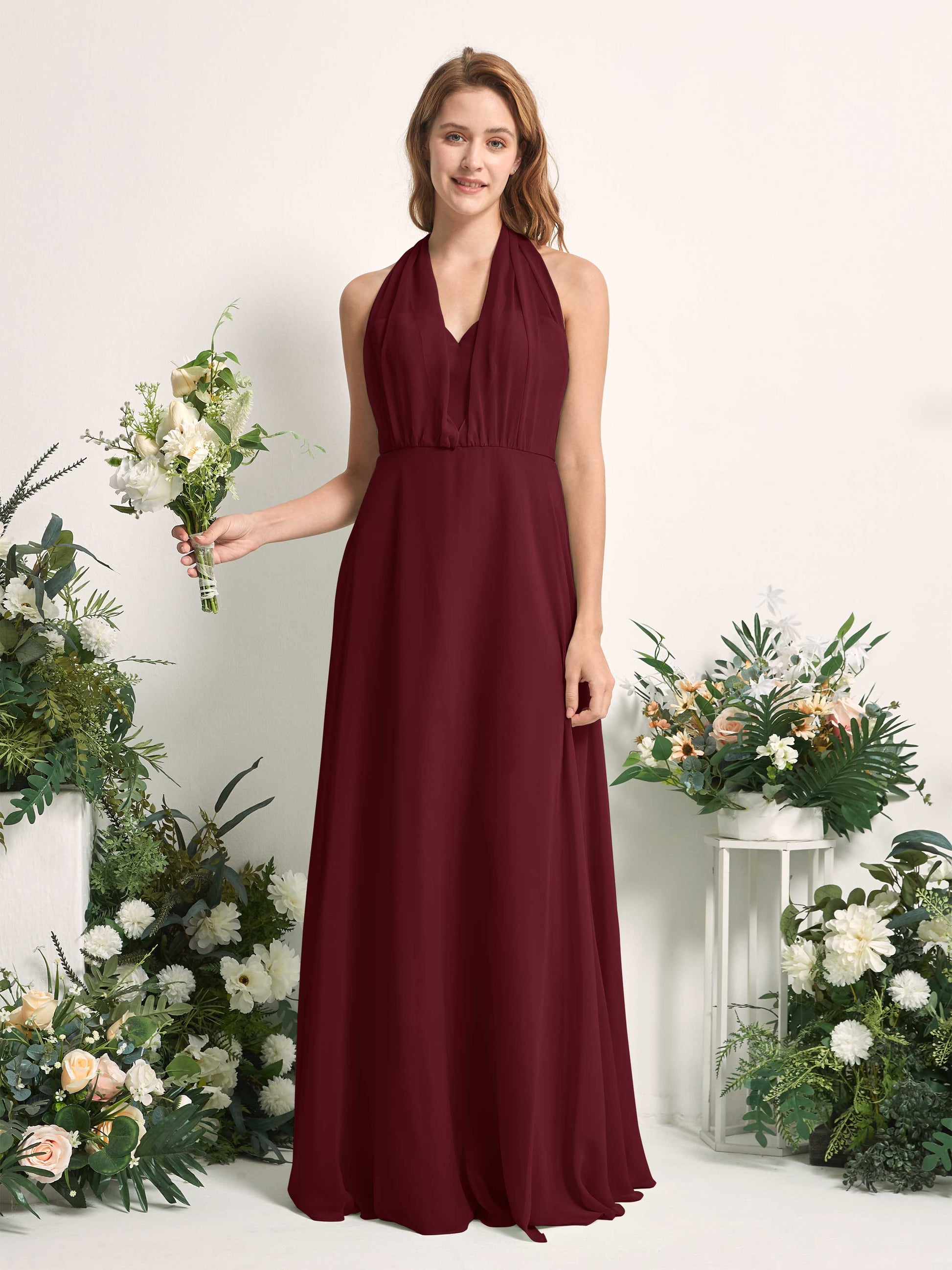 Carolyn Burgundy Halter Maxi Dress