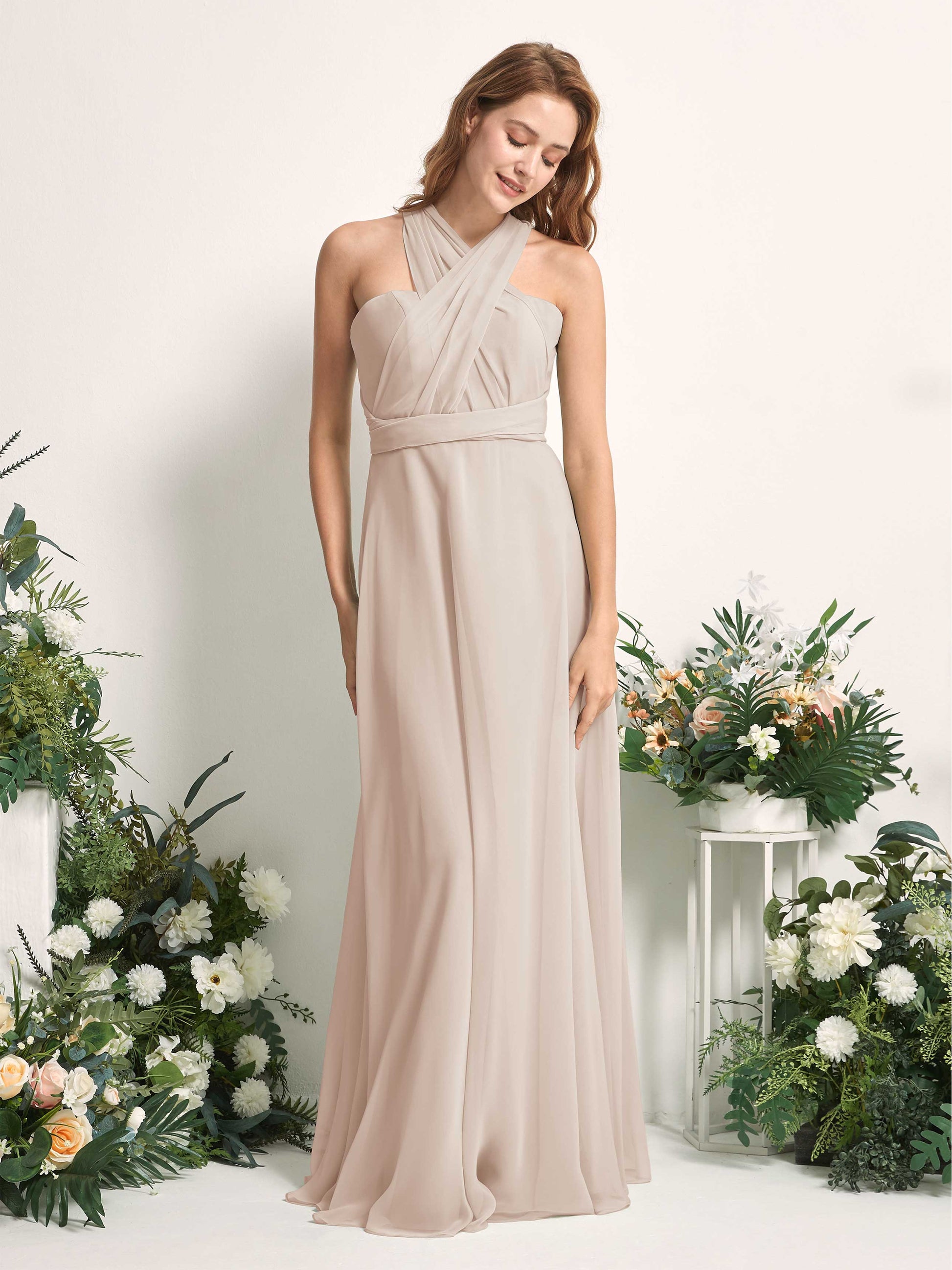 Carolyn Champagne Halter Maxi Dress