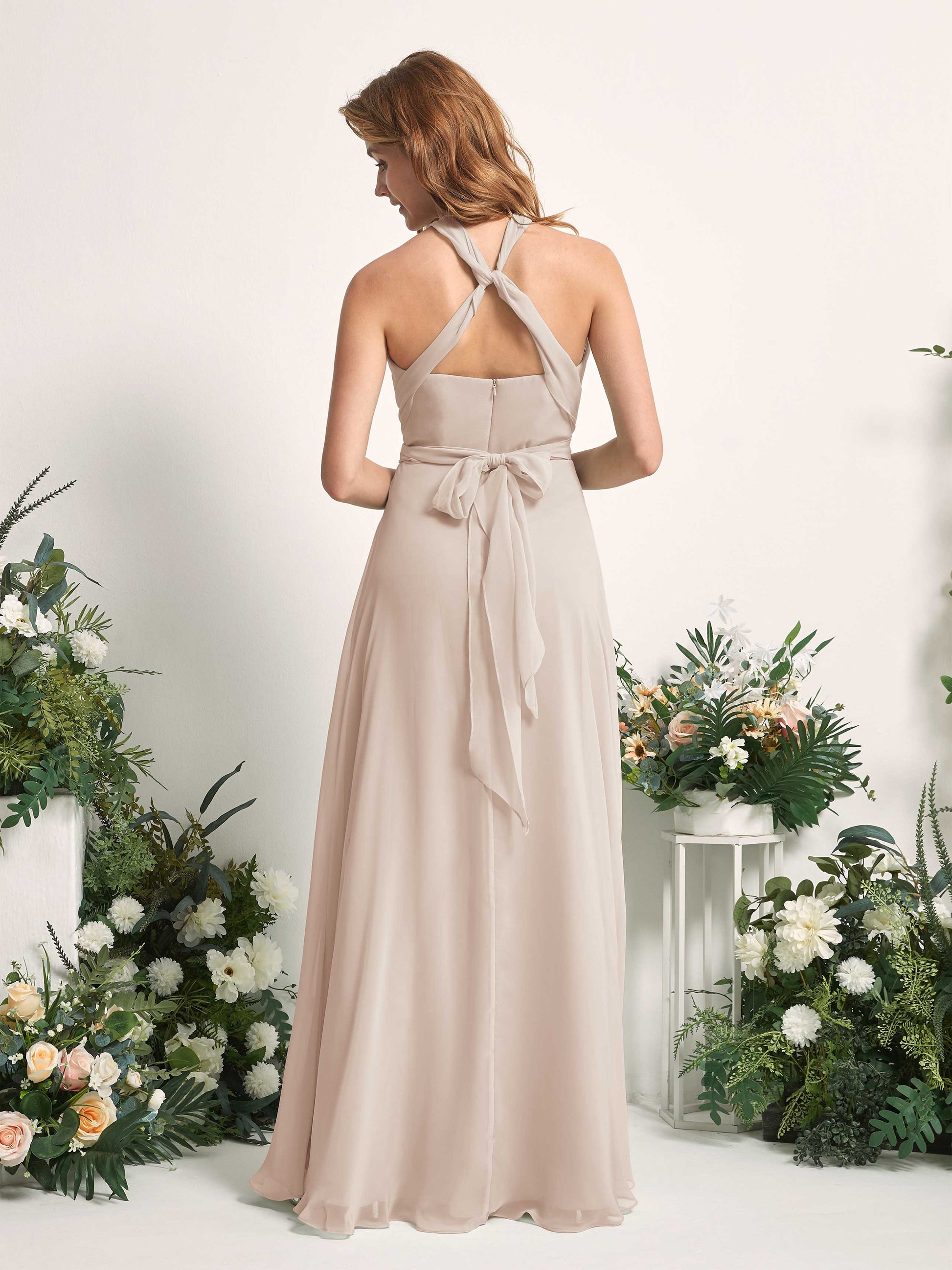 Carolyn Champagne Halter Maxi Dress