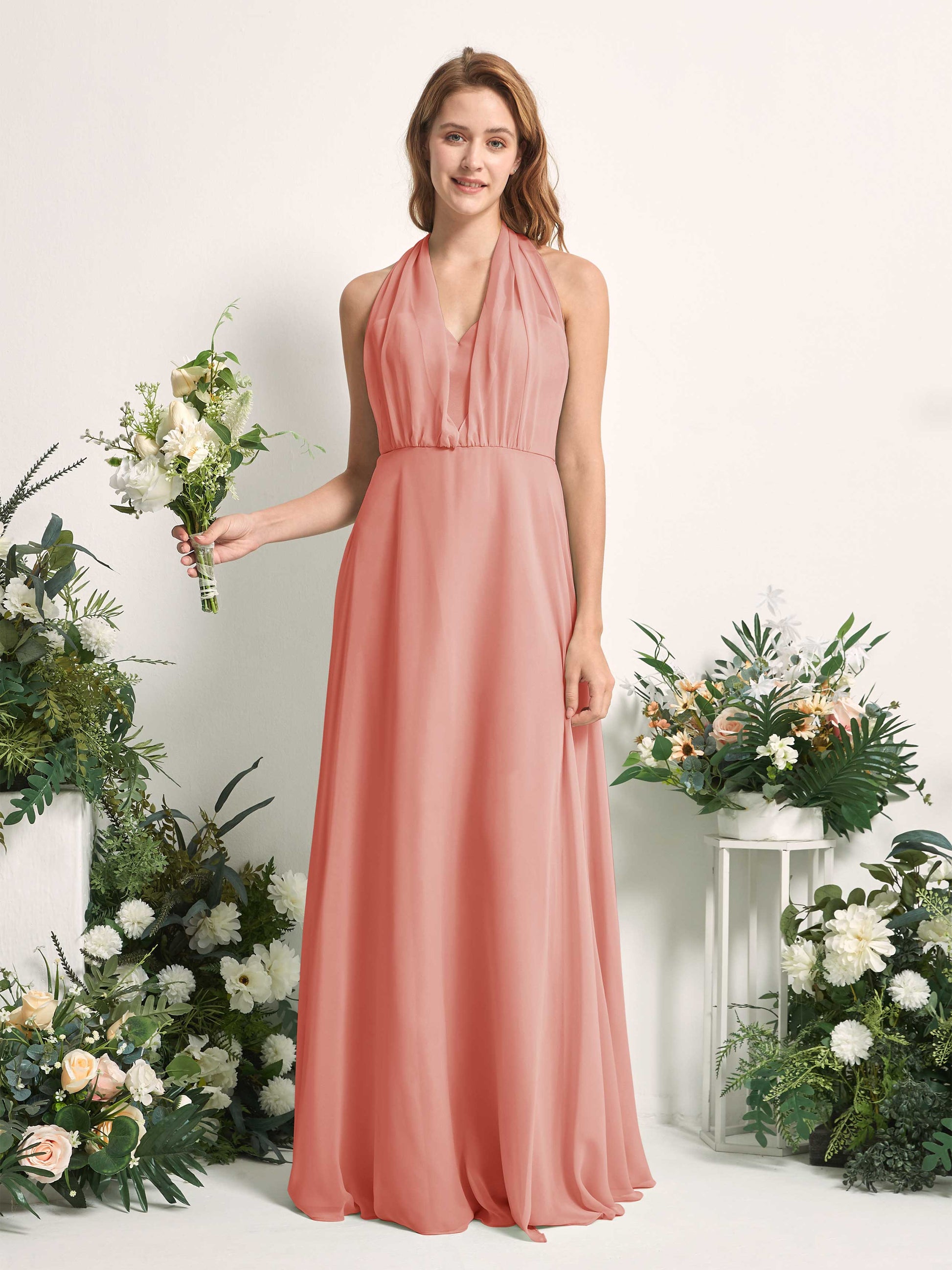 Carolyn Champagne Rose Halter Maxi Dress