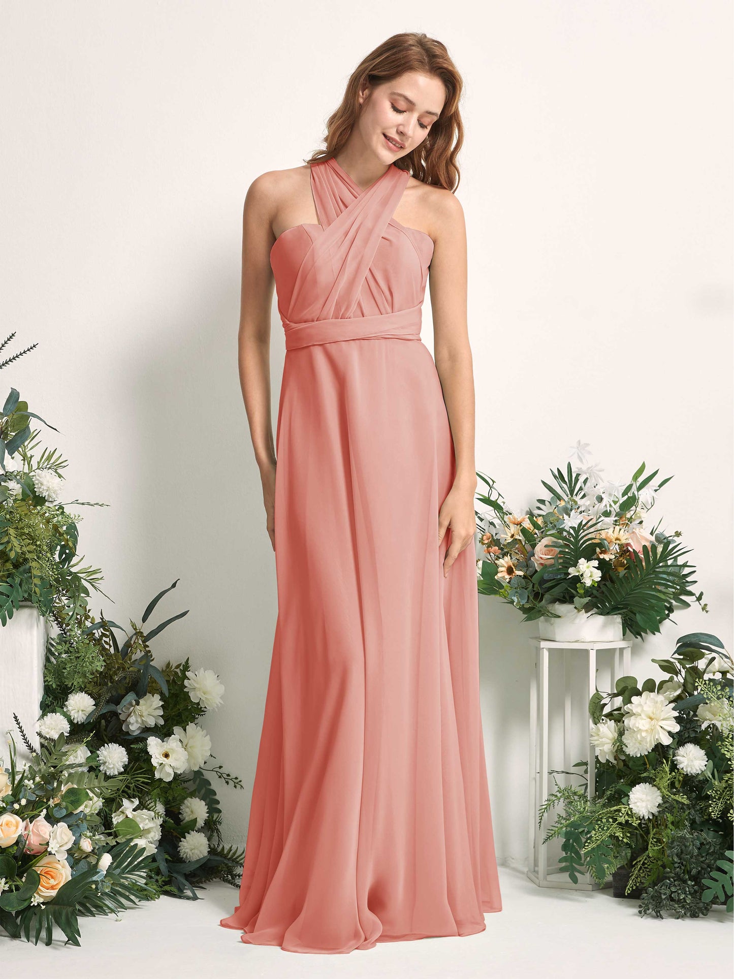 Carolyn Champagne Rose Halter Maxi Dress