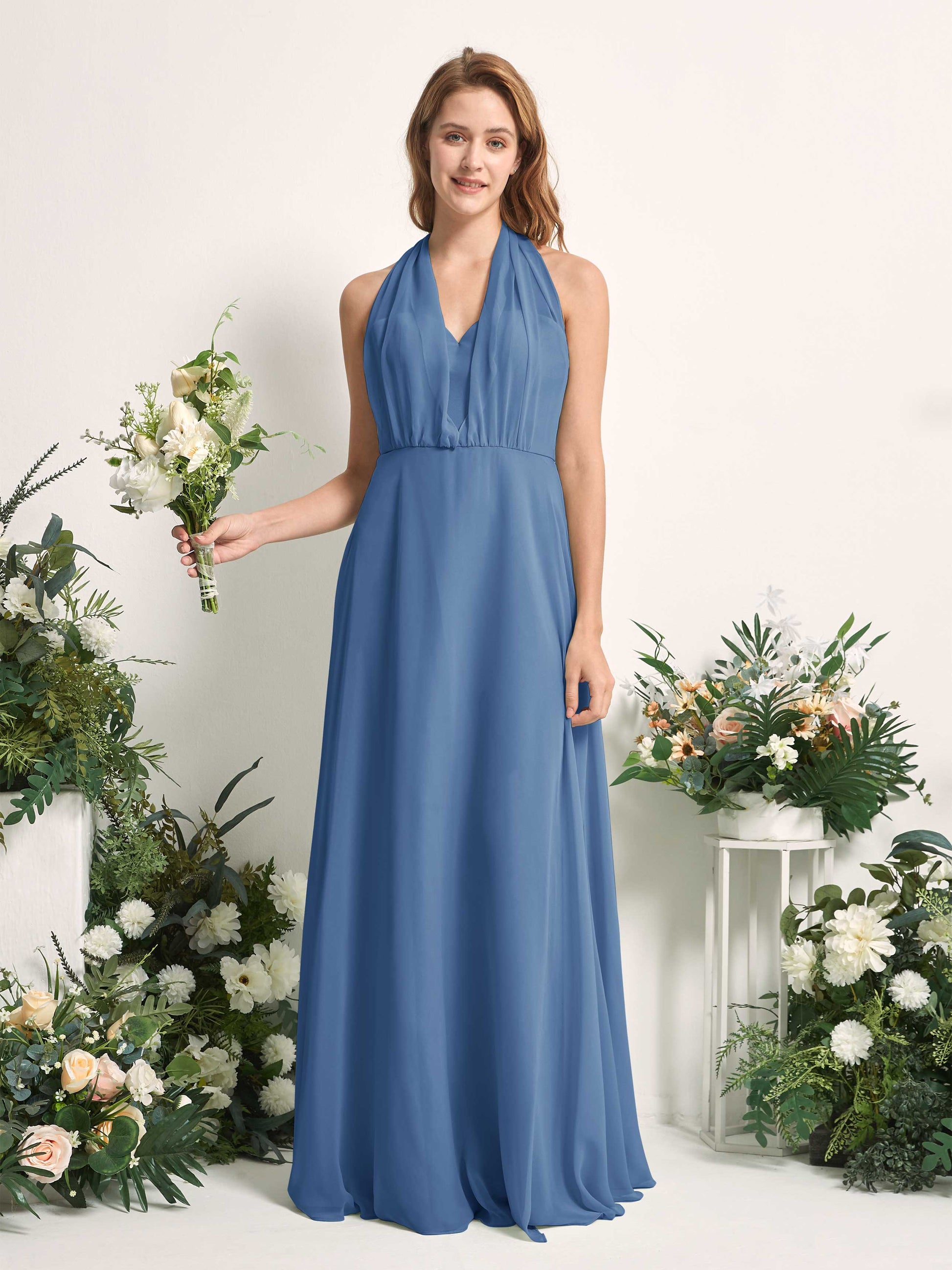 Carolyn Dusty Blue Halter Maxi Dress