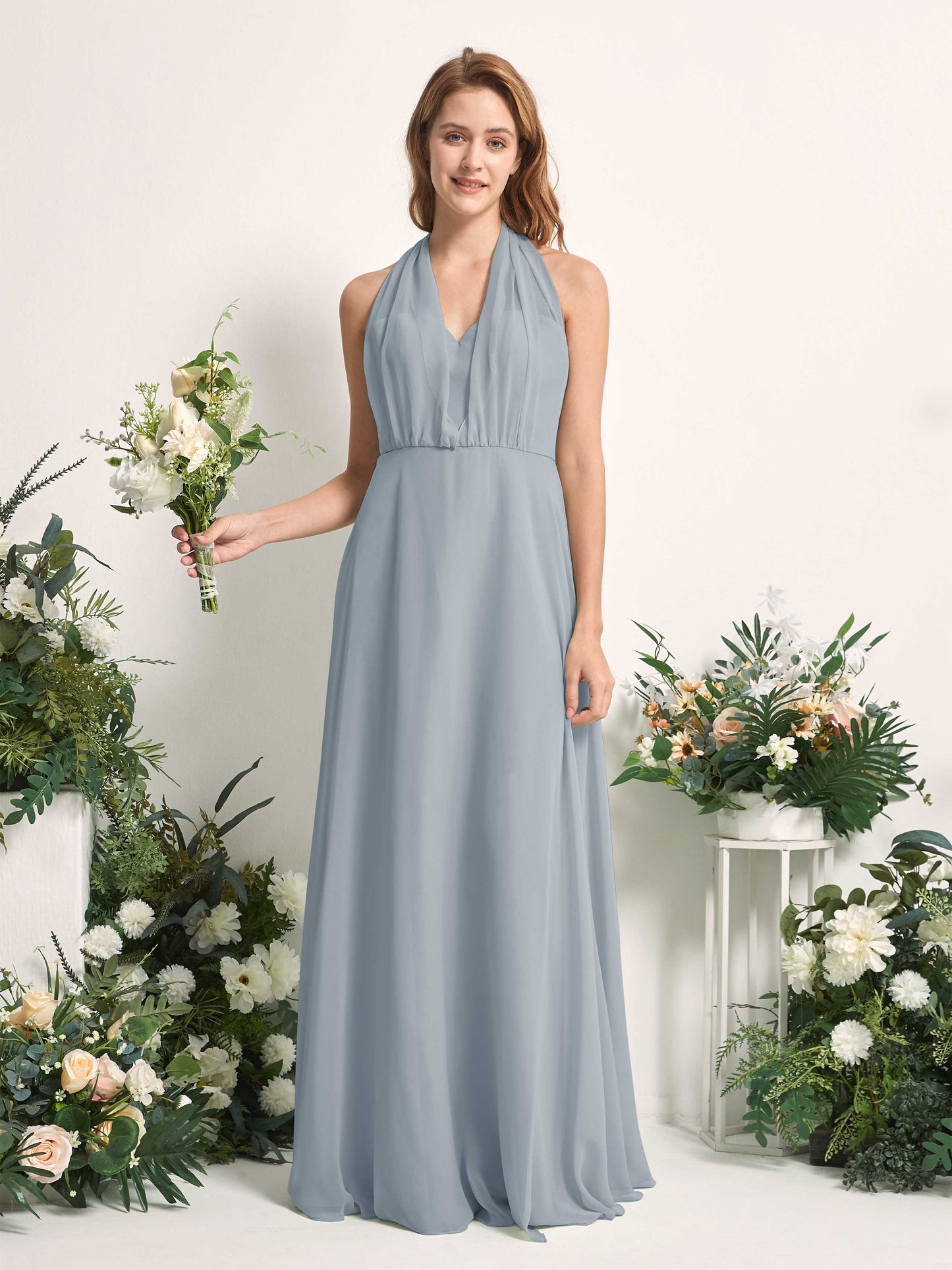 Carolyn Dusty Blue-Upgrade Halter Maxi Dress