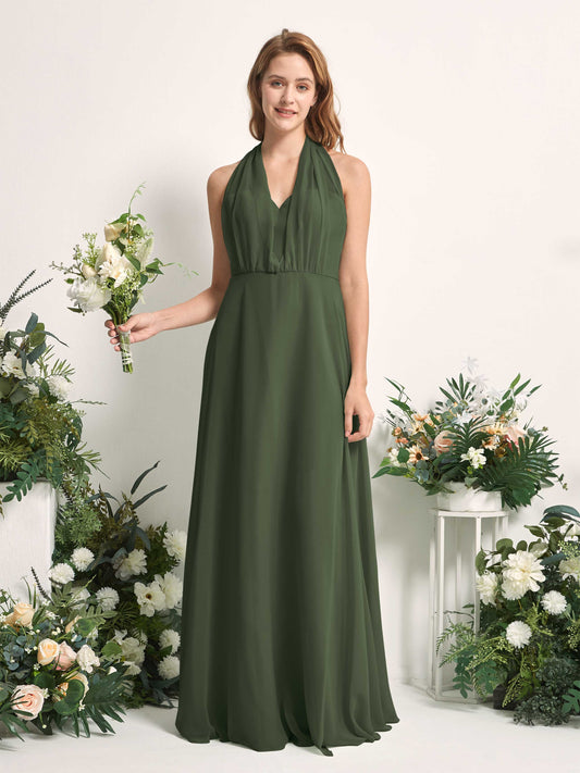 Carolyn Martini Olive Halter Maxi Dress