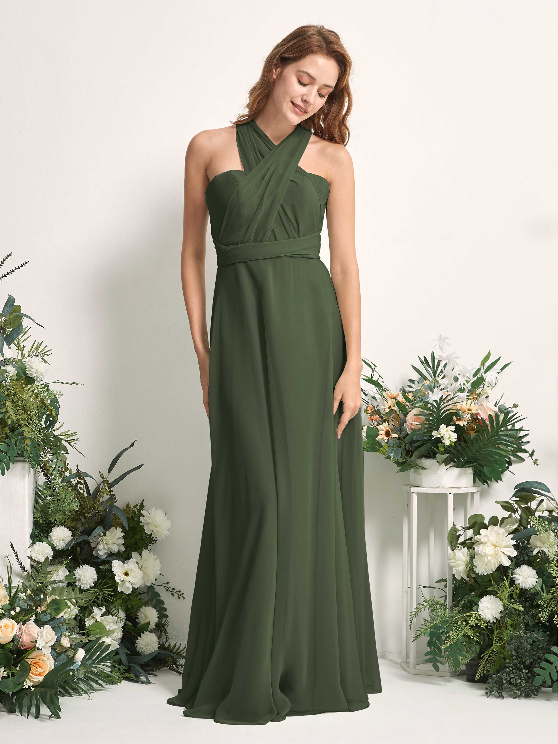 Carolyn Martini Olive Halter Maxi Dress