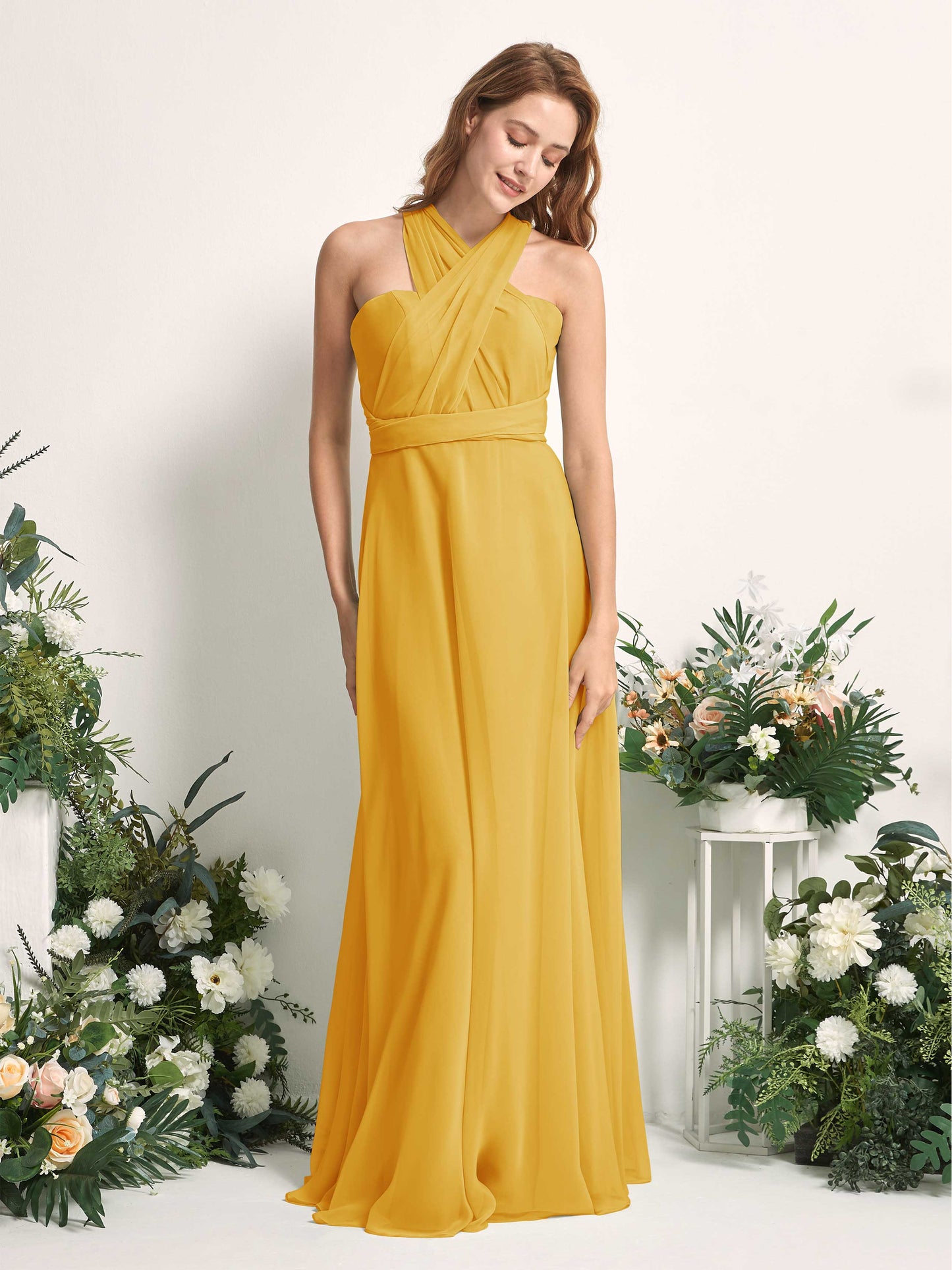 Carolyn Mustard Yellow Halter Maxi Dress