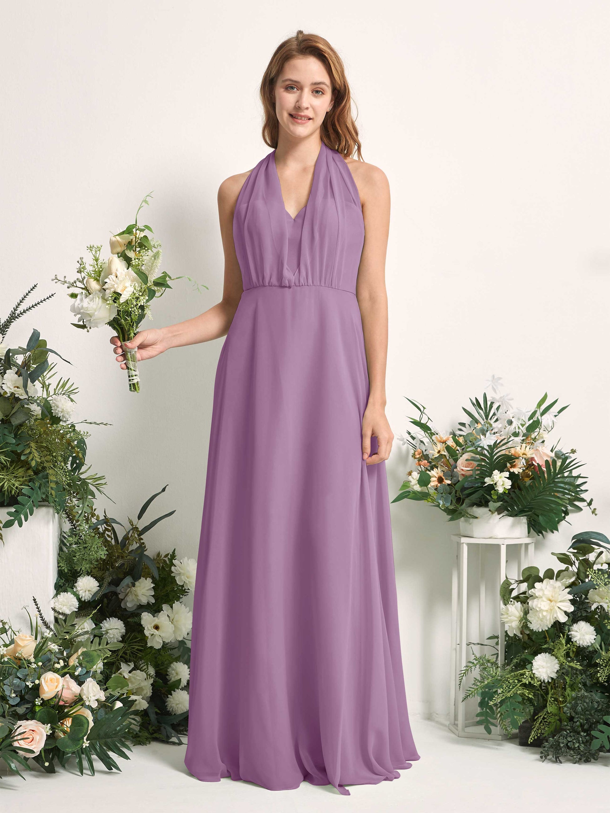 Carolyn Orchid Mist Halter Maxi Dress