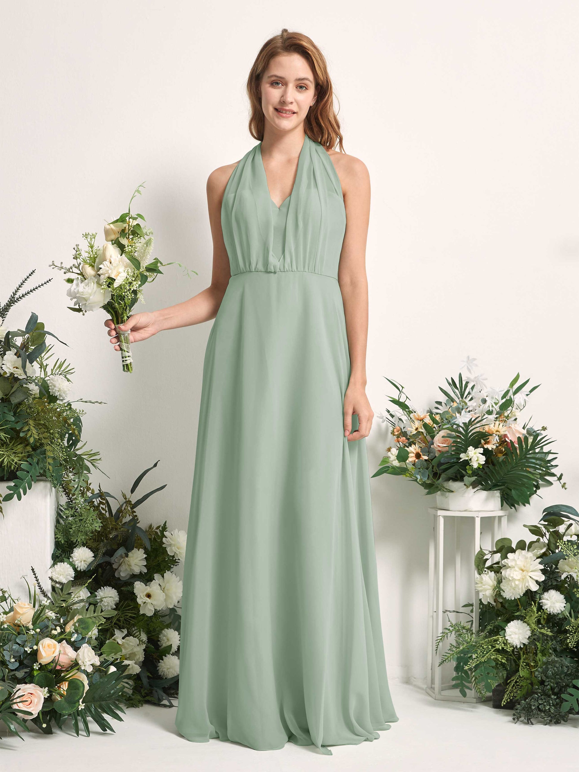 Carolyn Sage Green Halter Maxi Dress