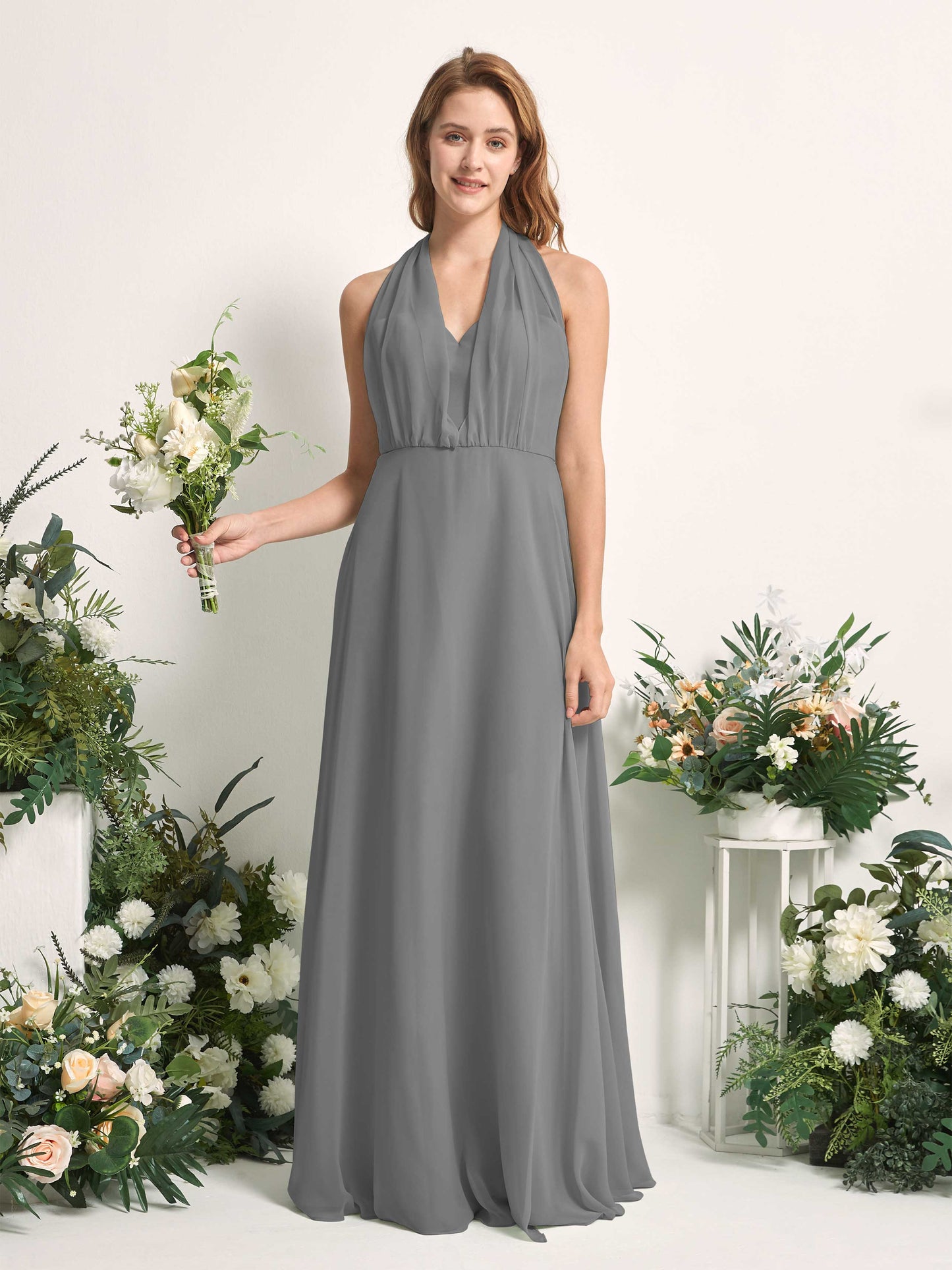 Carolyn Steel Gray Halter Maxi Dress