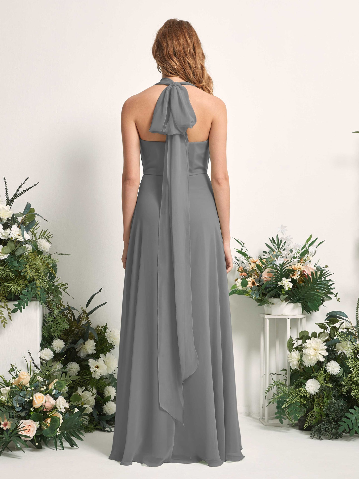 Carolyn Steel Gray Halter Maxi Dress