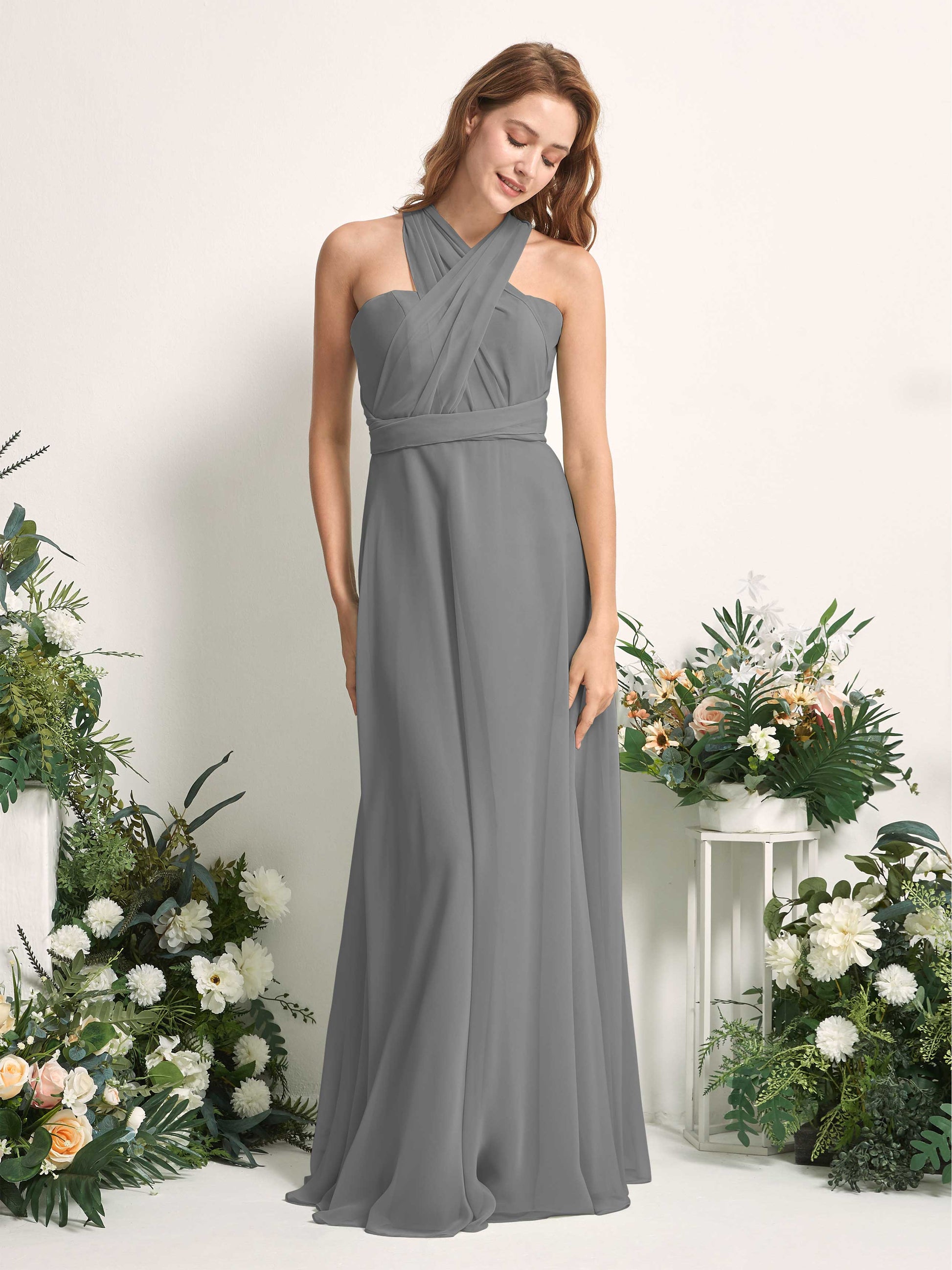 Carolyn Steel Gray Halter Maxi Dress