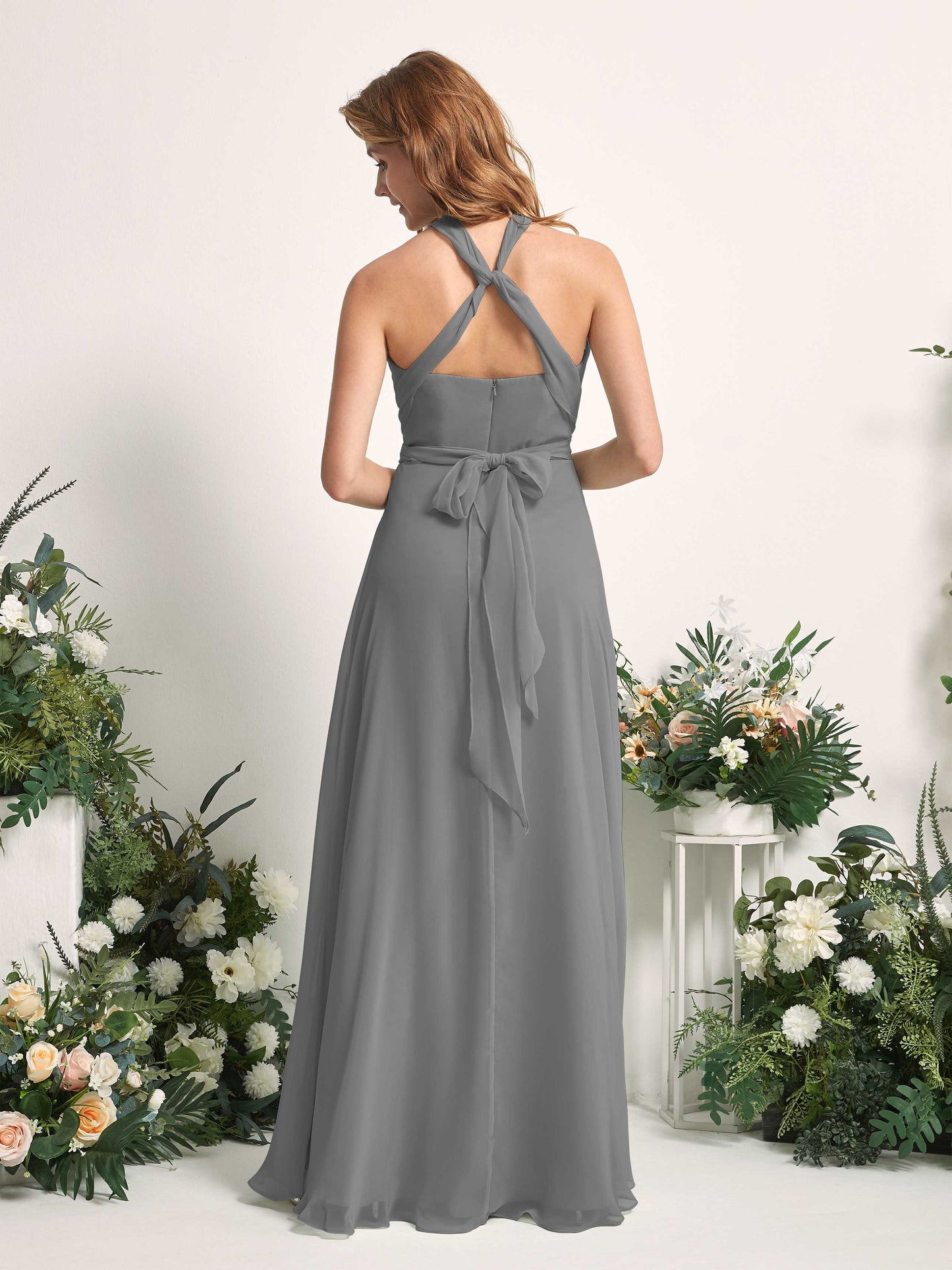 Carolyn Steel Gray Halter Maxi Dress