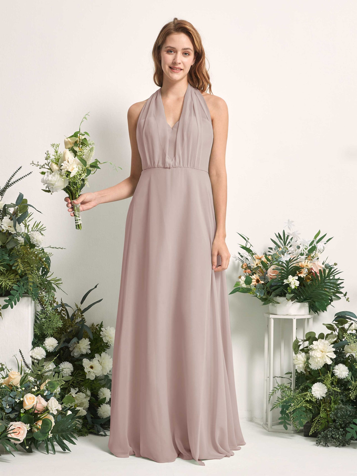 Carolyn Taupe Halter Maxi Dress