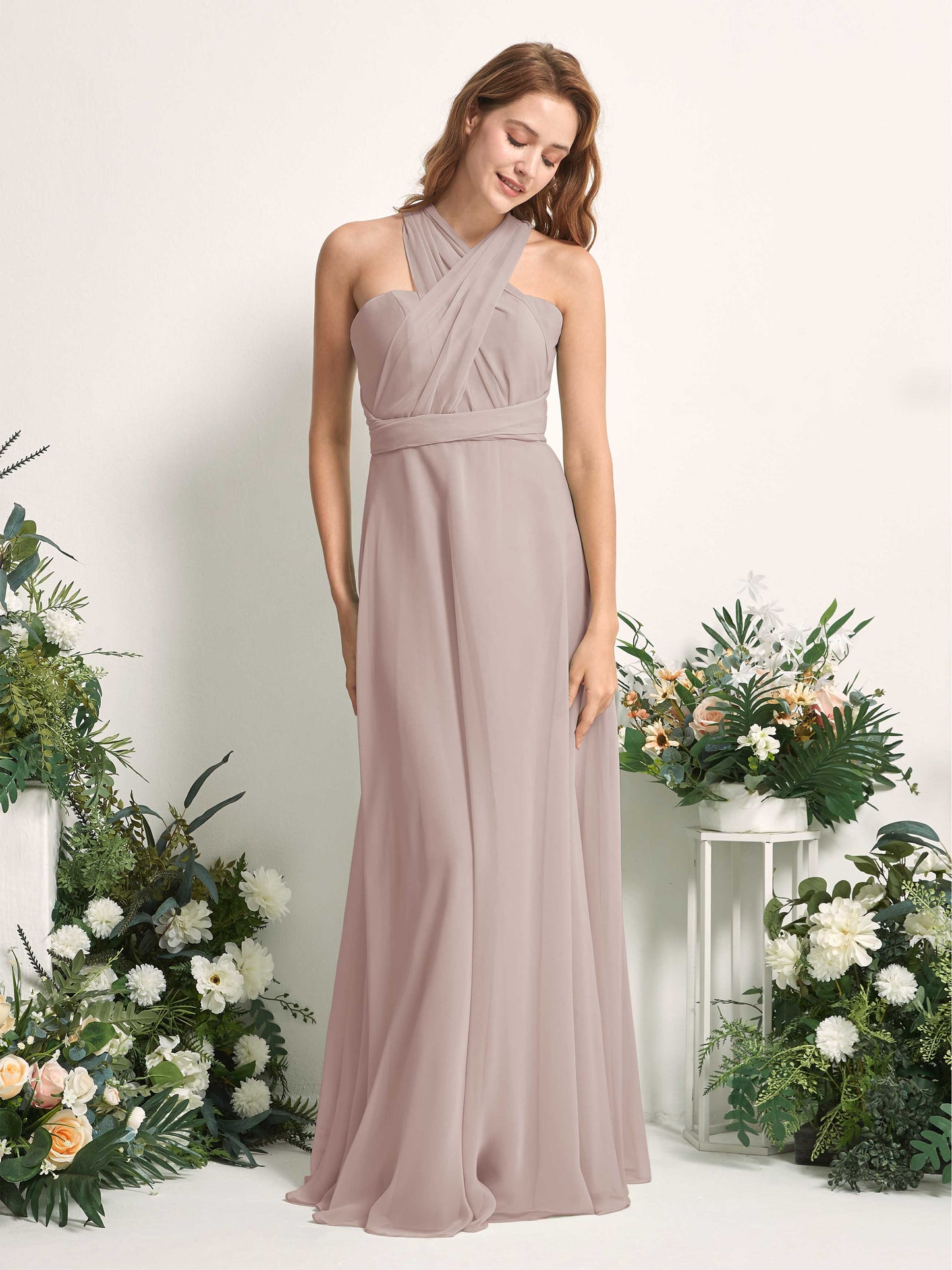 Carolyn Taupe Halter Maxi Dress