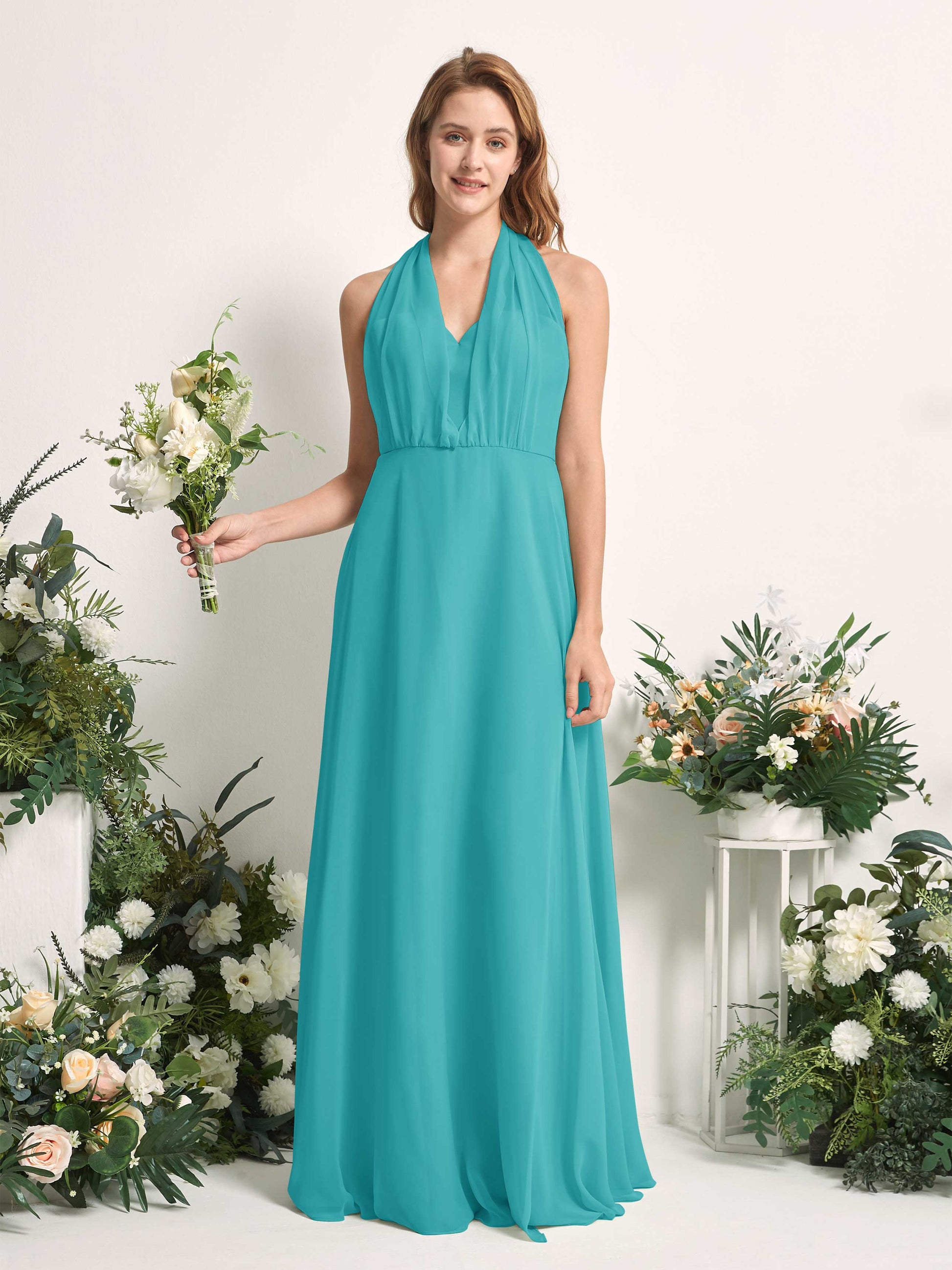 Carolyn Turquoise Halter Maxi Dress