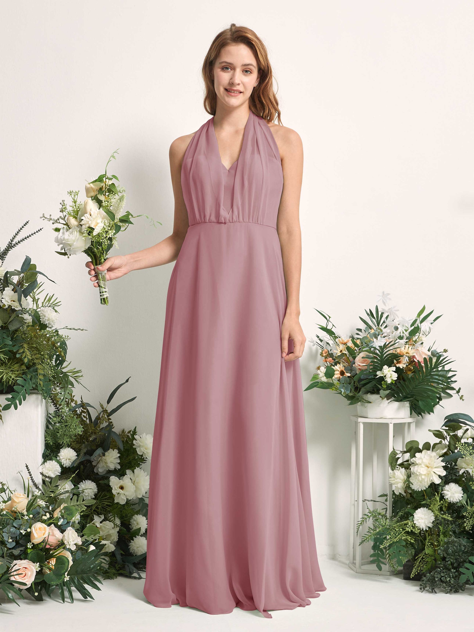 Carolyn Vintage Mauve Halter Maxi Dress