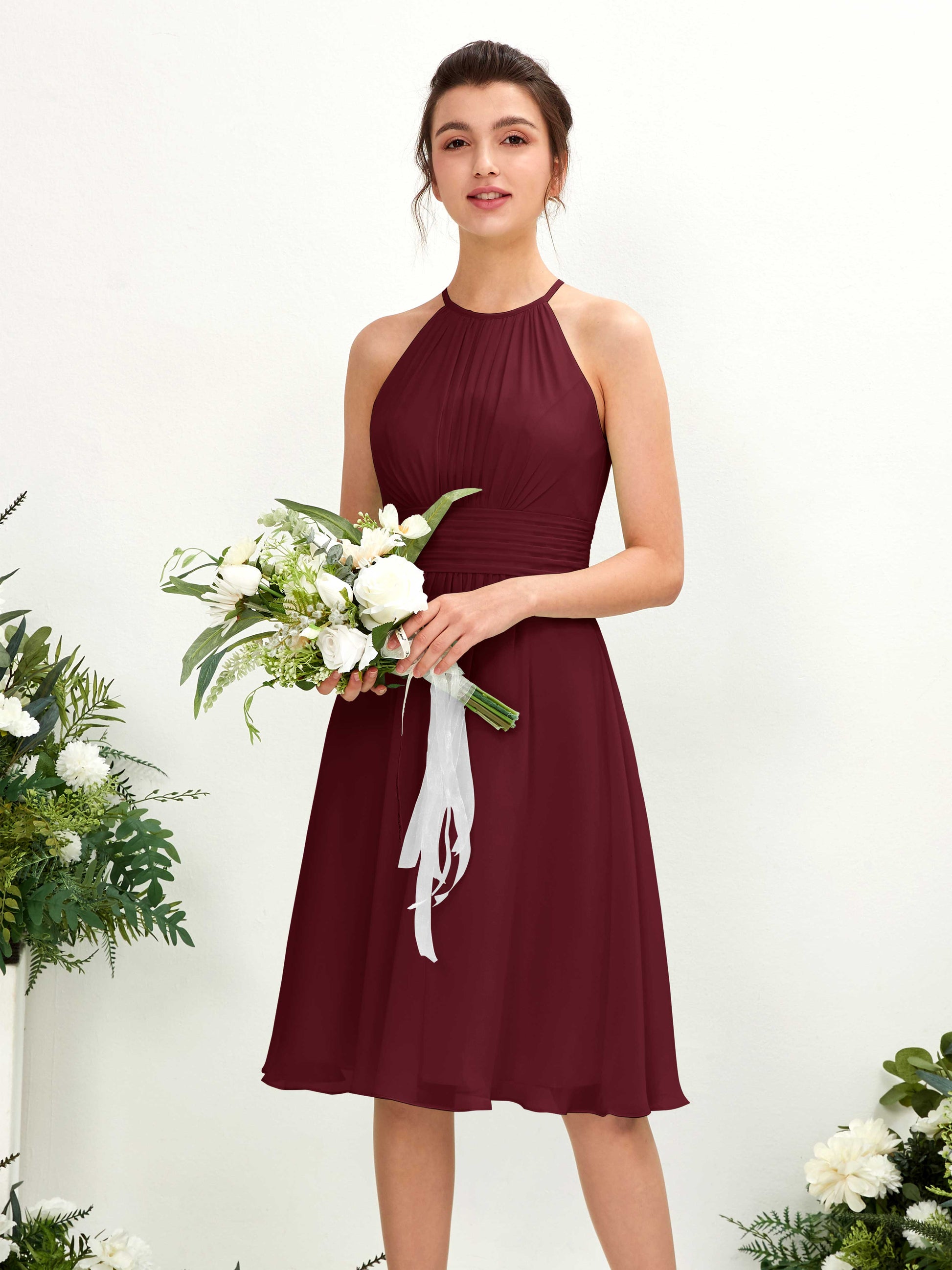 Cathie Burgundy Halter Midi Dress