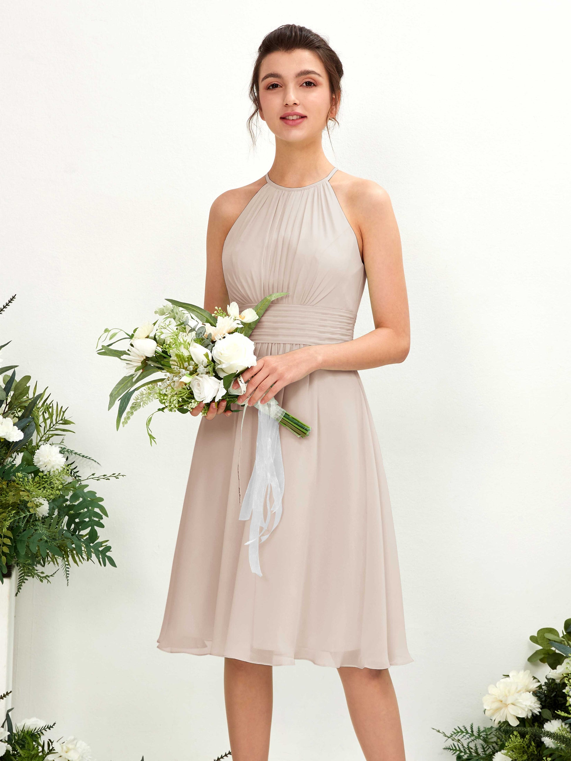 Cathie Champagne Halter Midi Dress