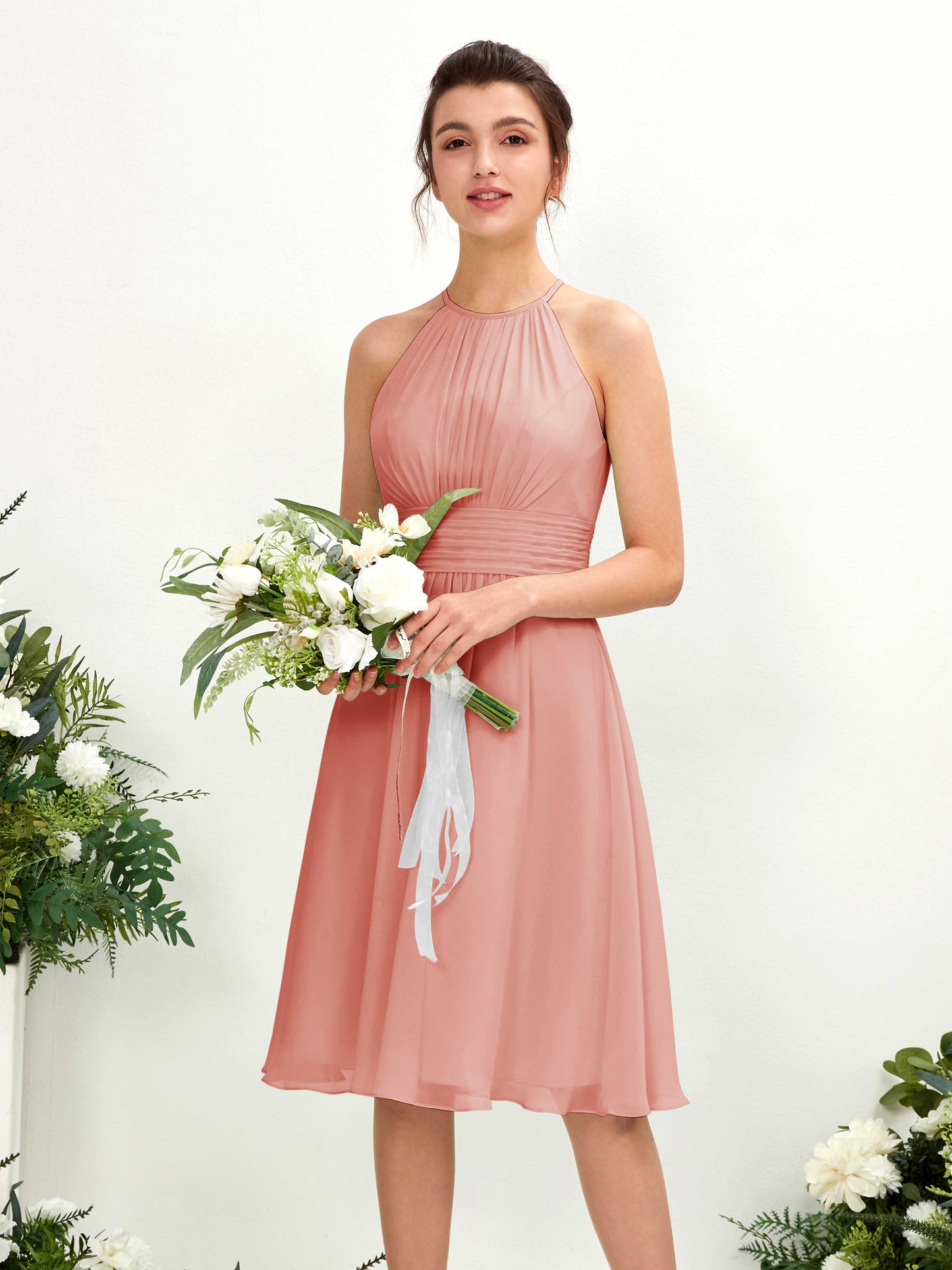 Cathie Champagne Rose Halter Midi Dress