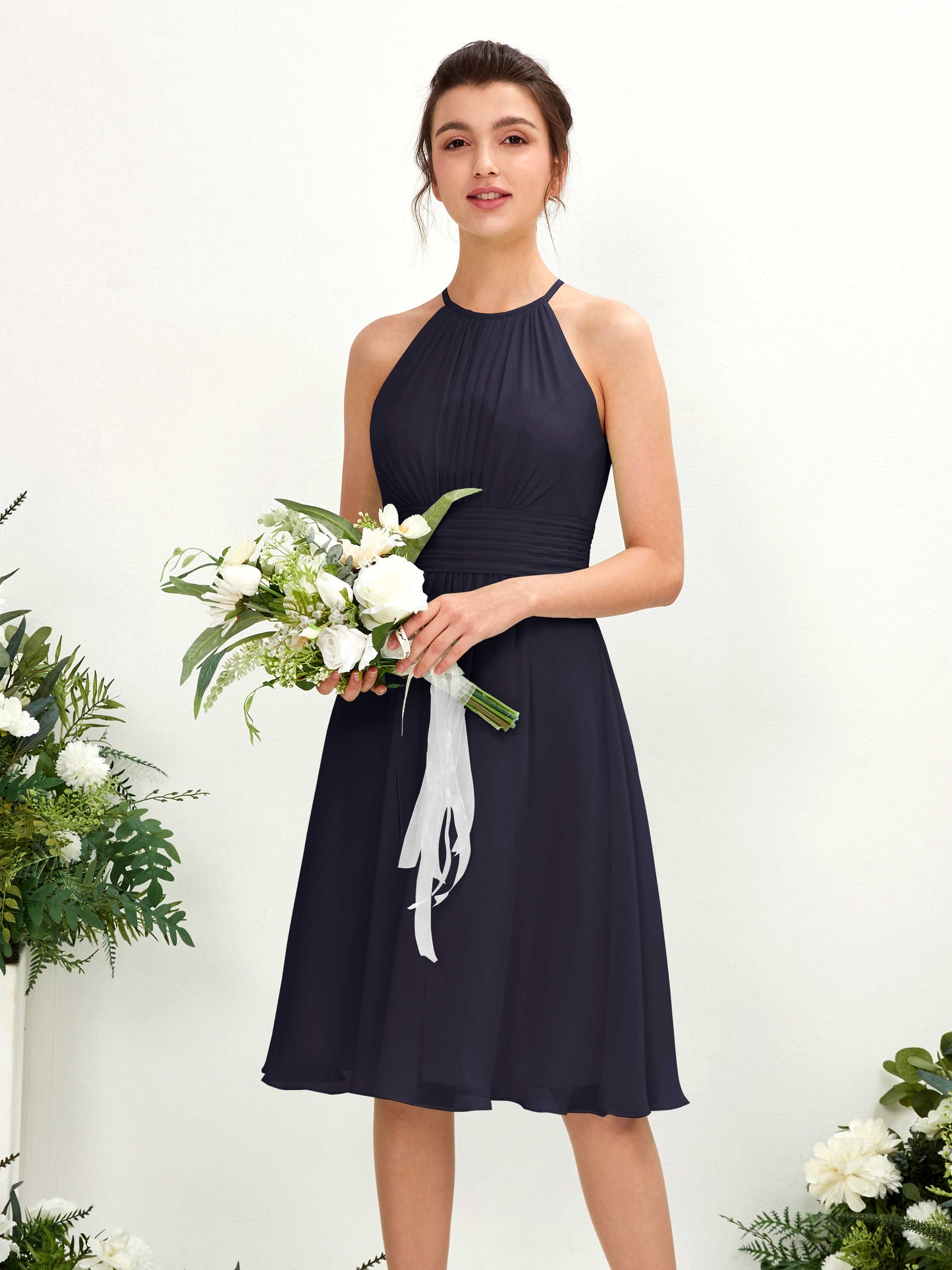 Cathie Dark Navy Halter Midi Dress