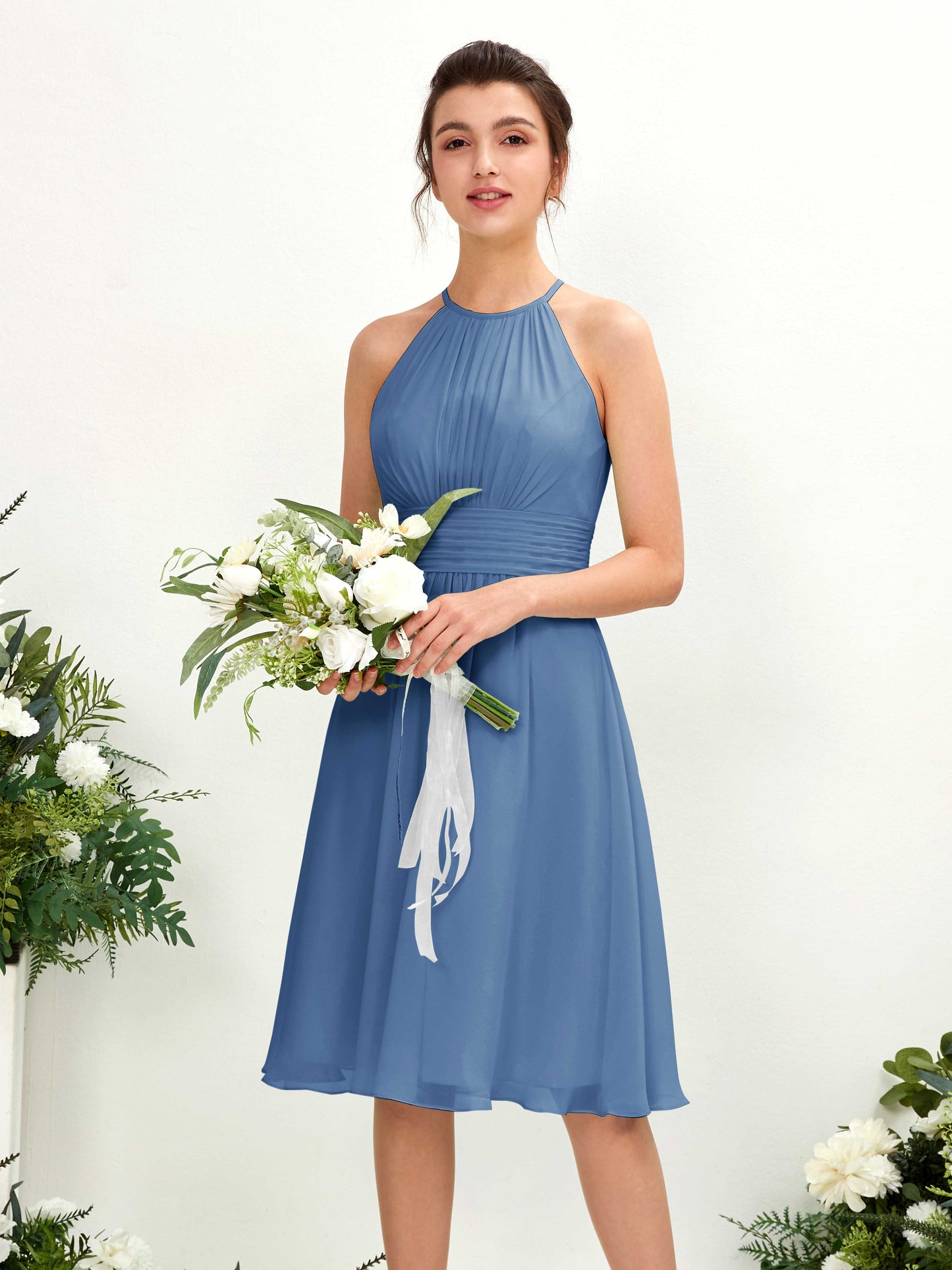 Cathie Dusty Blue Halter Midi Dress