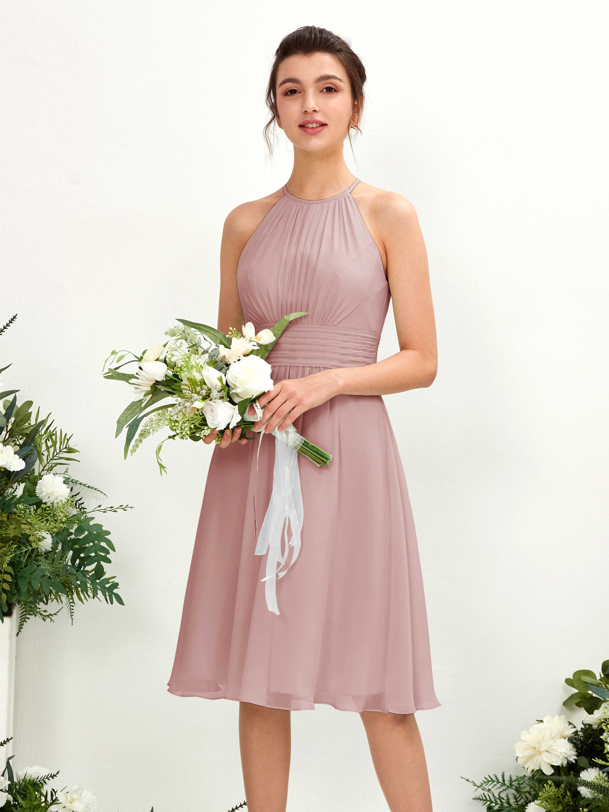 Cathie Dusty Rose Halter Midi Dress