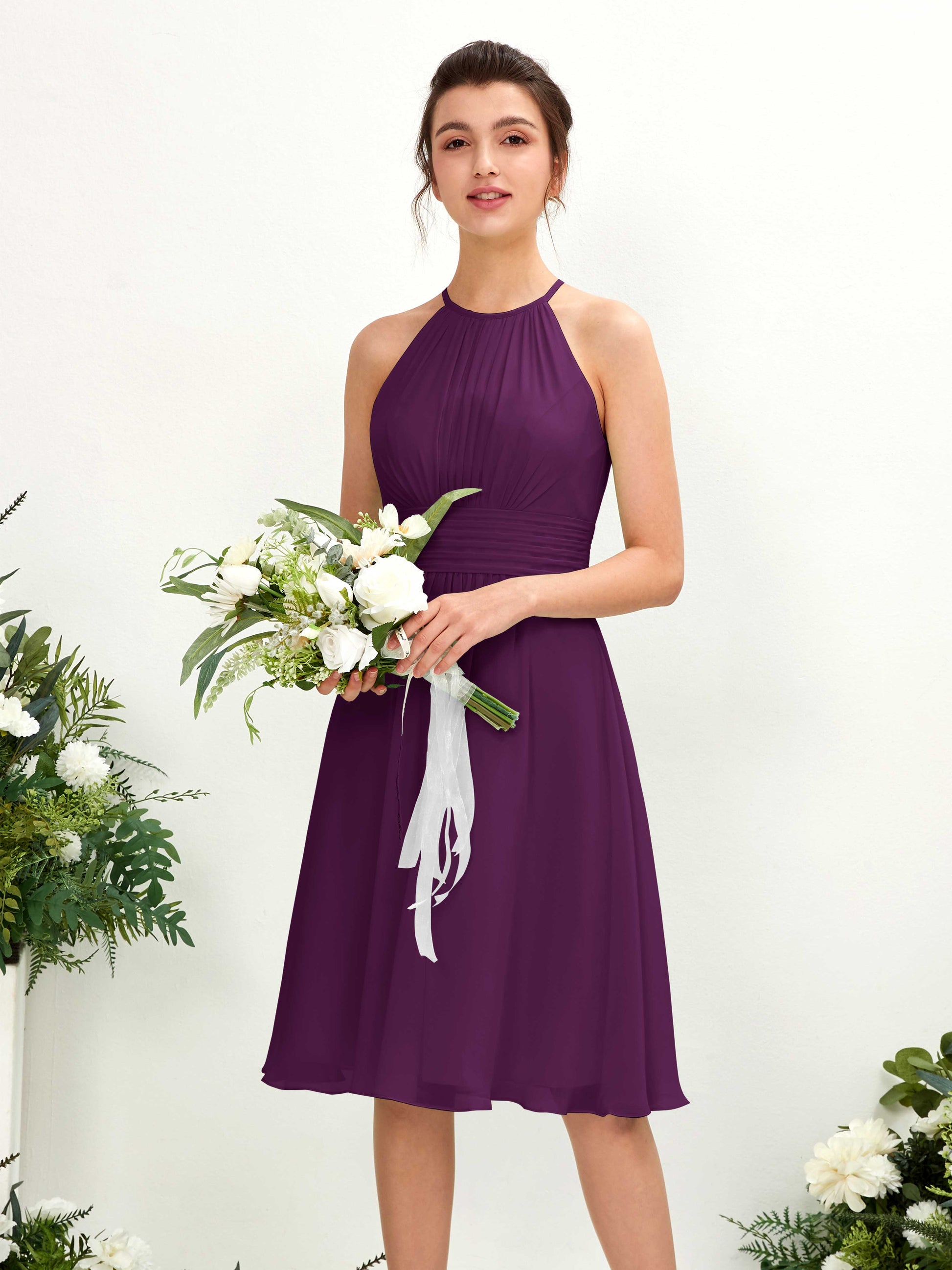 Cathie Grape Halter Midi Dress