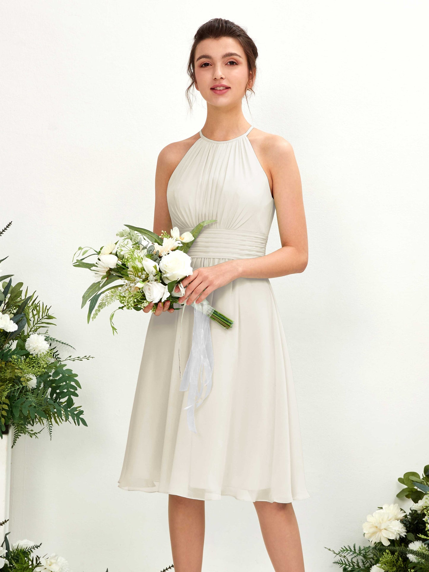 Cathie Ivory Halter Midi Dress