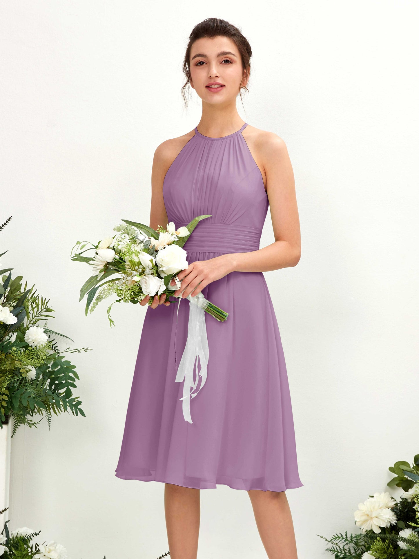 Cathie Orchid Mist Halter Midi Dress