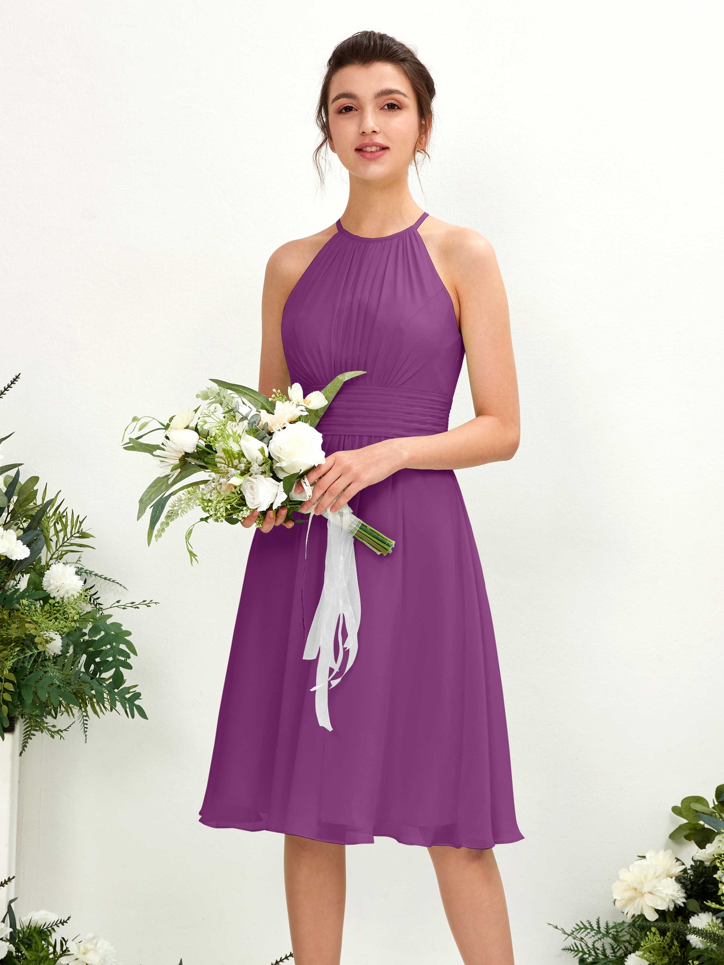 Cathie Purple Halter Midi Dress