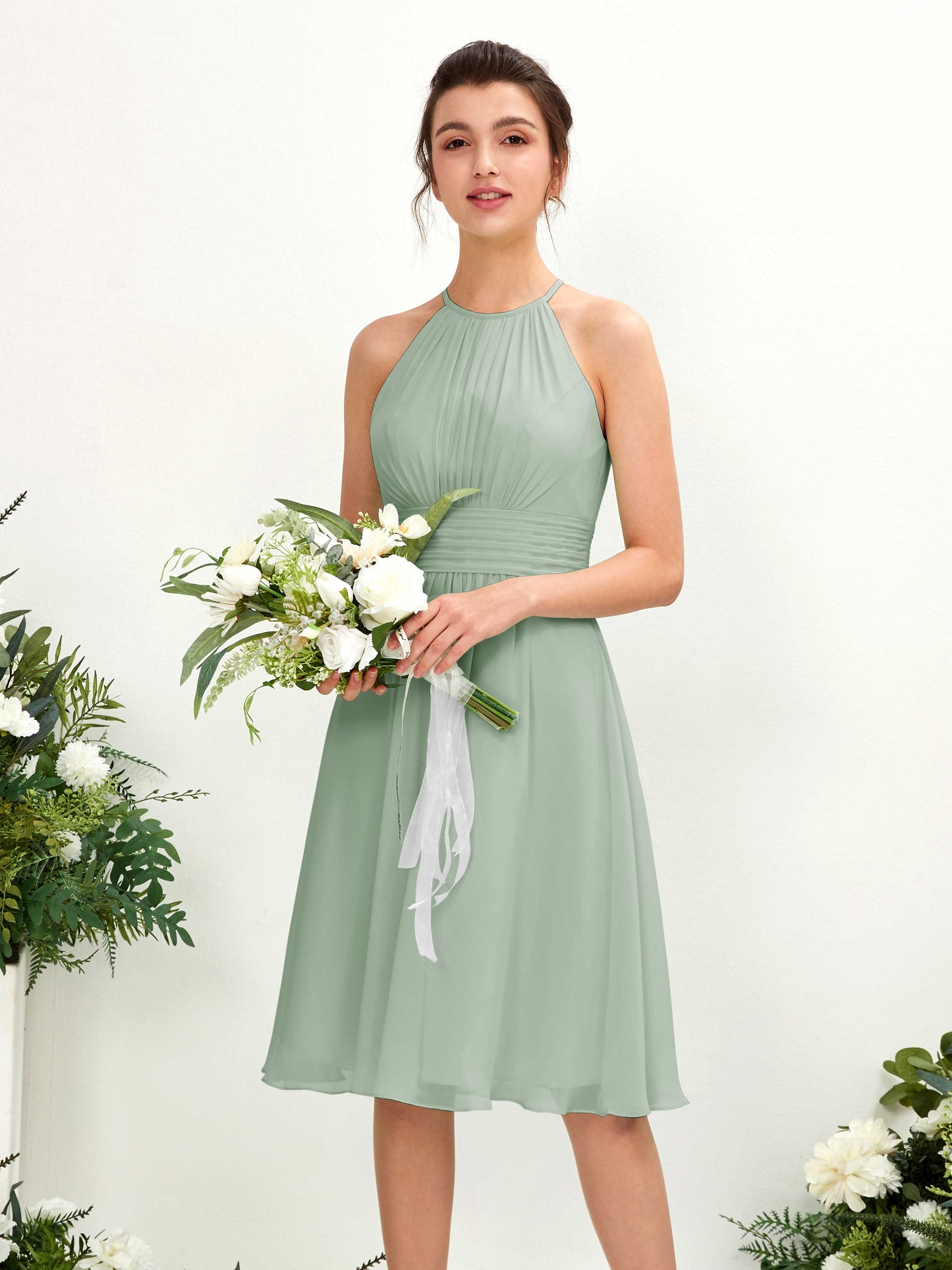 Cathie Sage Green Halter Midi Dress