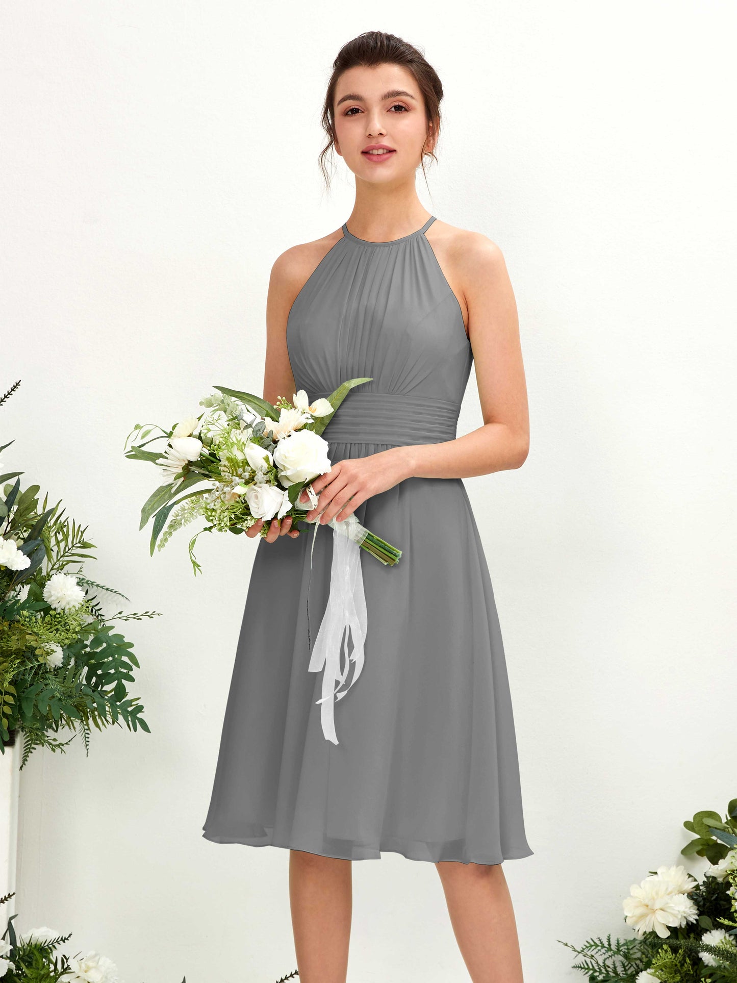 Cathie Steel Gray Halter Midi Dress