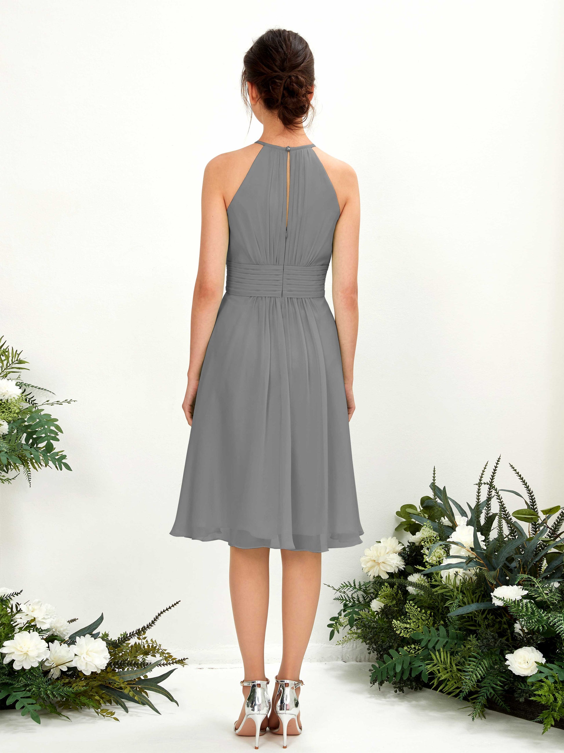 Cathie Steel Gray Halter Midi Dress