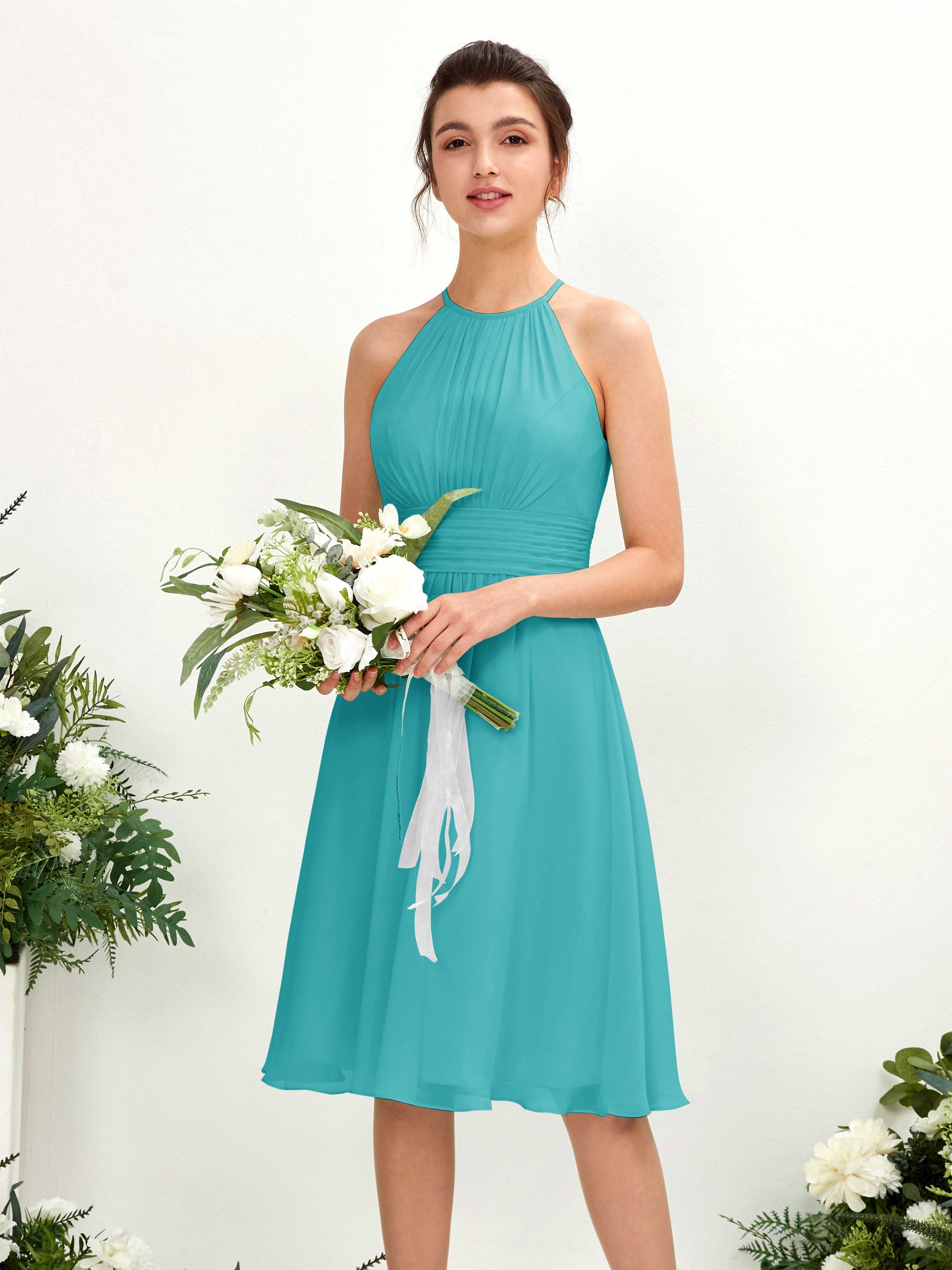 Cathie Turquoise Halter Midi Dress