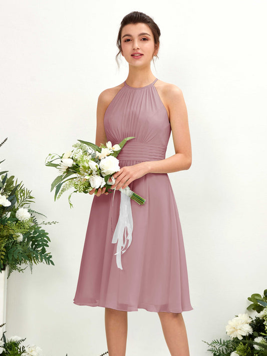 Cathie Vintage Mauve Halter Midi Dress