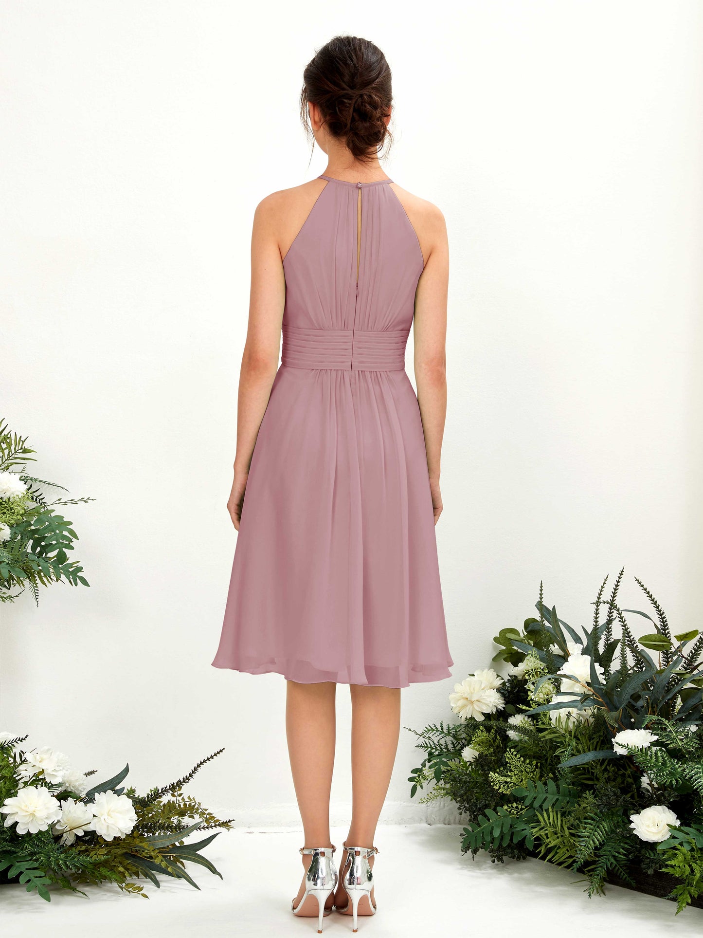 Cathie Vintage Mauve Halter Midi Dress