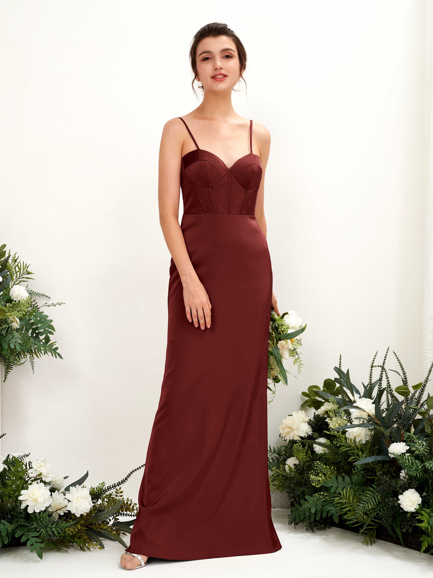 Cathy Burgundy Satin Sleeveless Maxi Dress