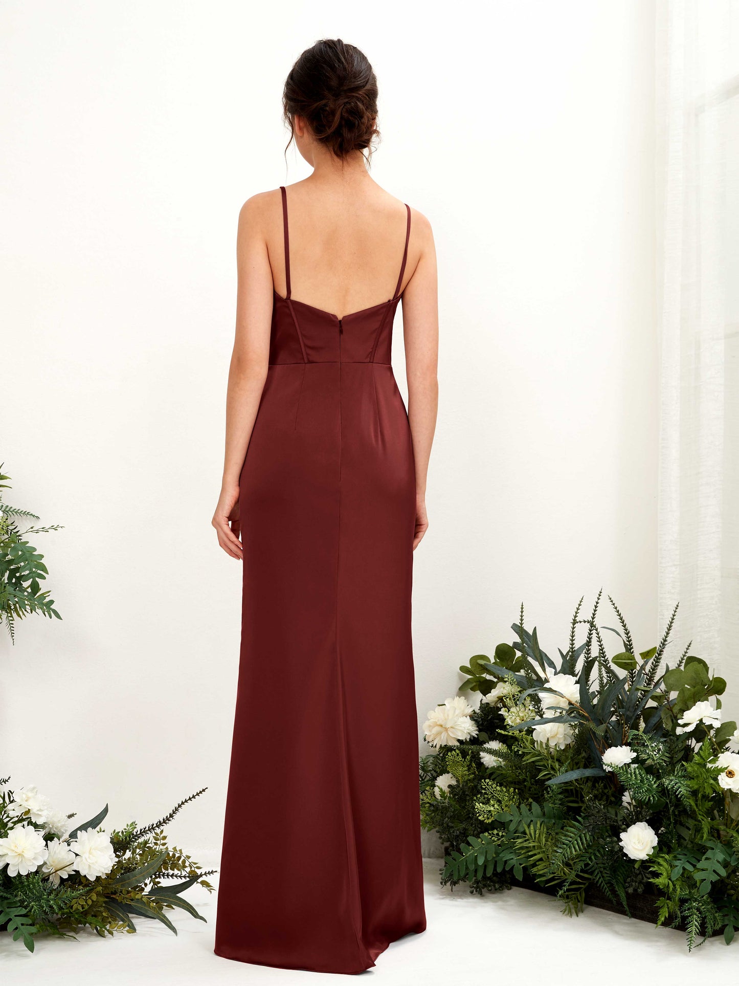 Cathy Burgundy Satin Sleeveless Maxi Dress