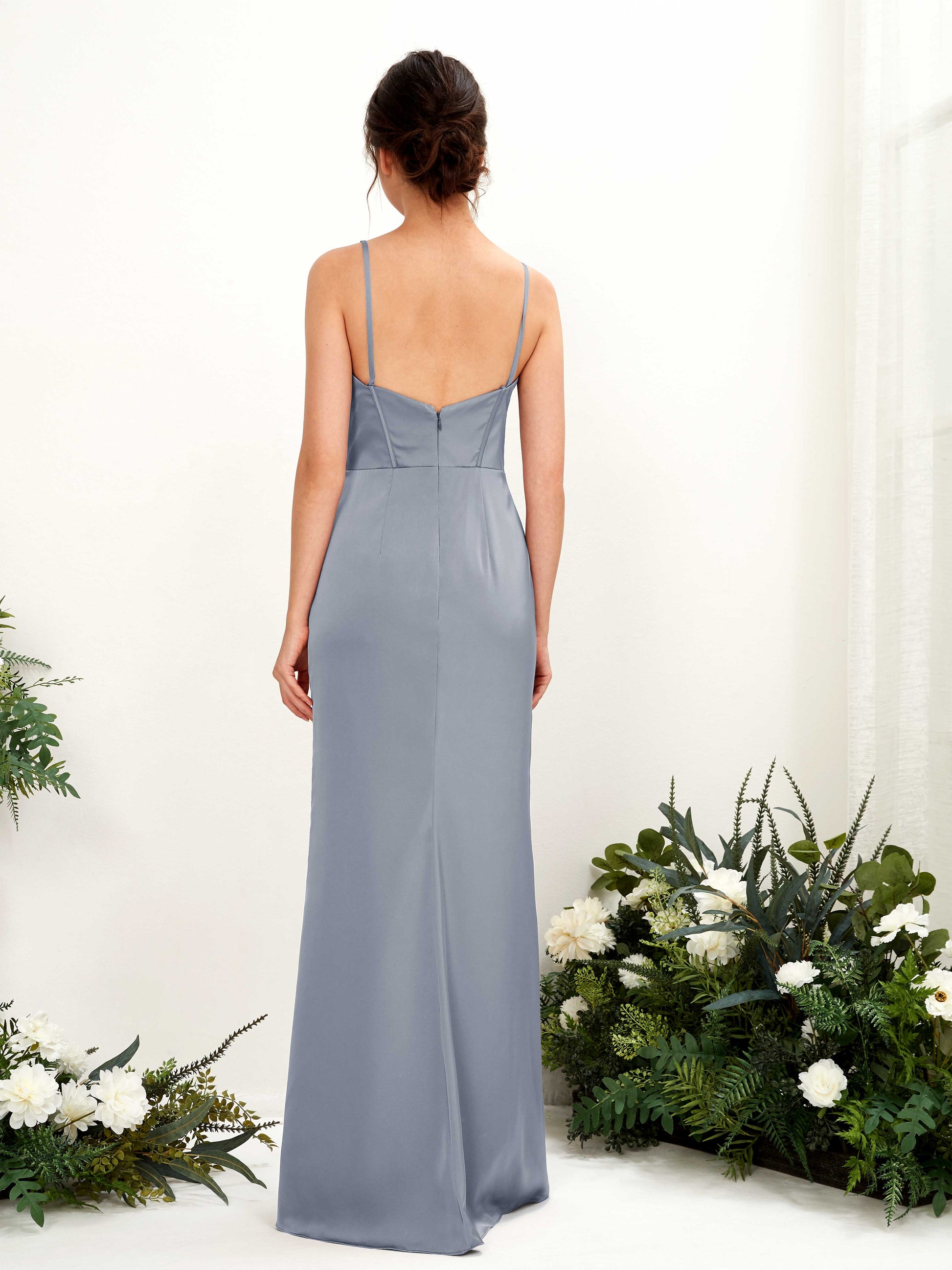 Cathy Dusty Blue Satin Sleeveless Maxi Dress