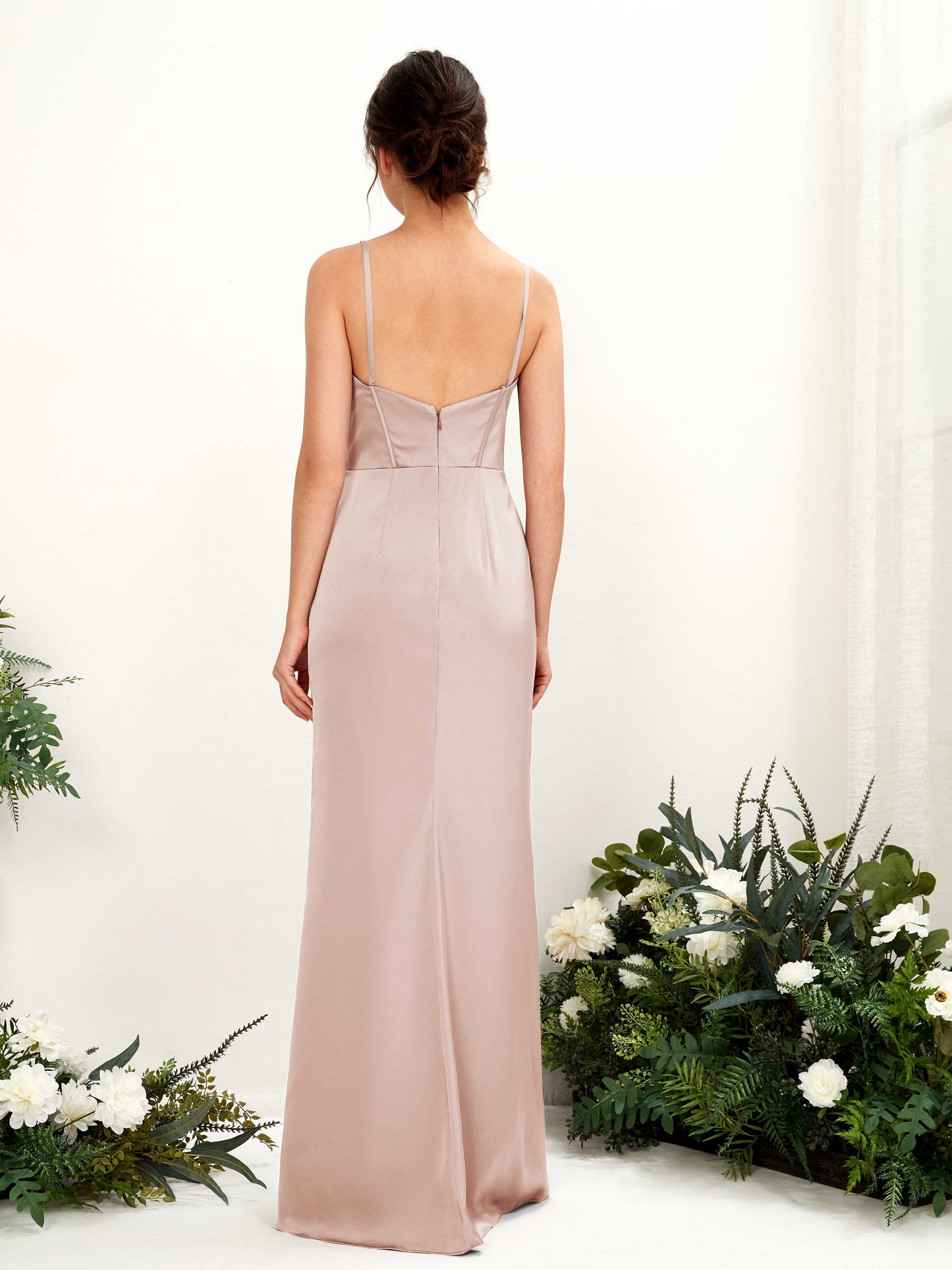 Cathy Pearl Pink Satin Sleeveless Maxi Dress