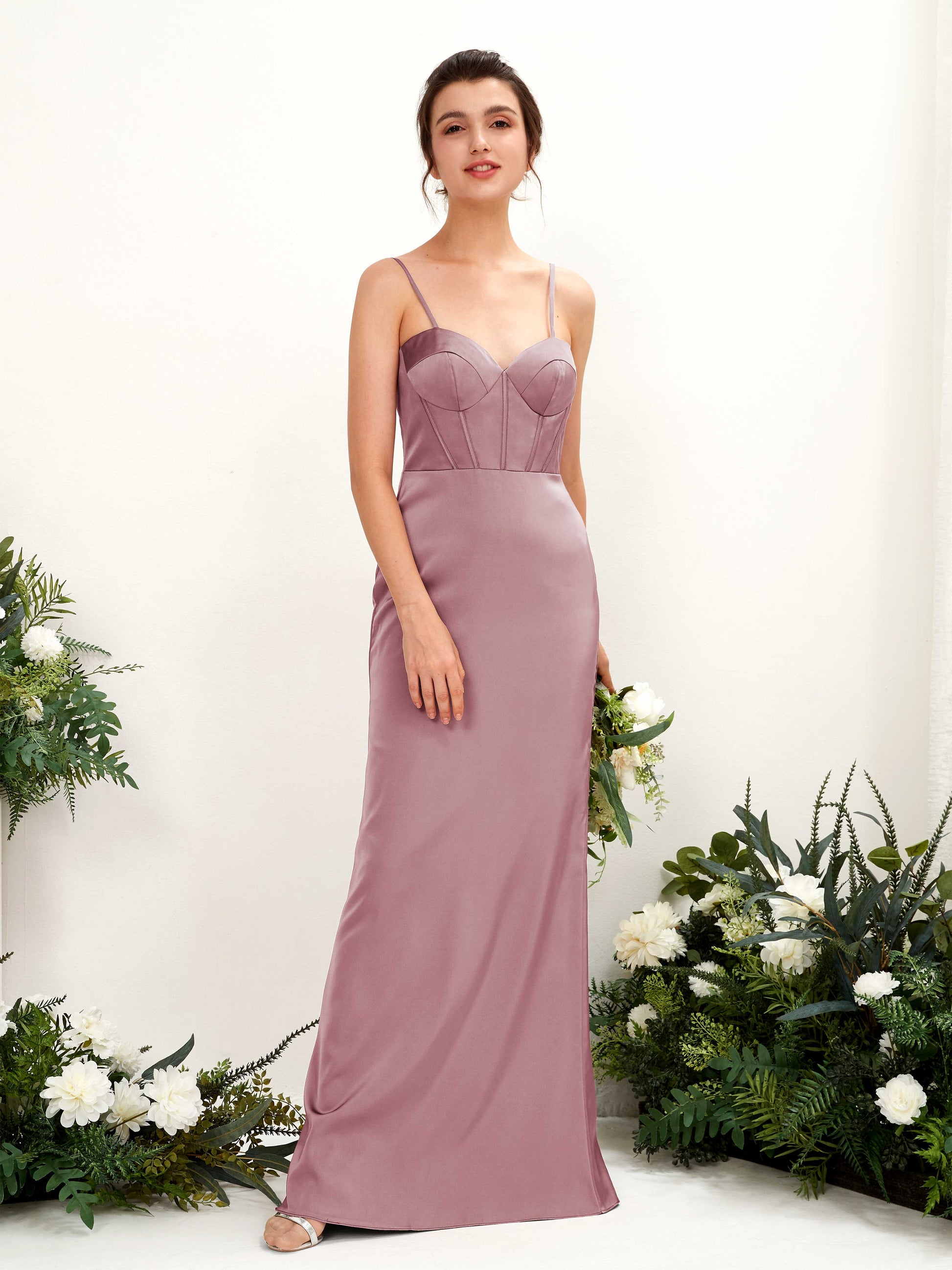 Cathy Rose Quartz Satin Sleeveless Maxi Dress