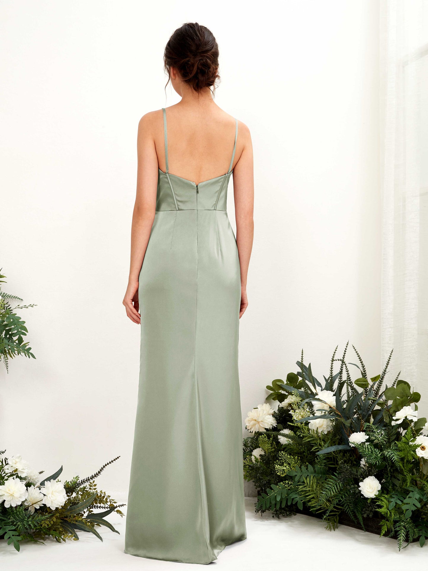 Cathy Sage Green Satin Sleeveless Maxi Dress