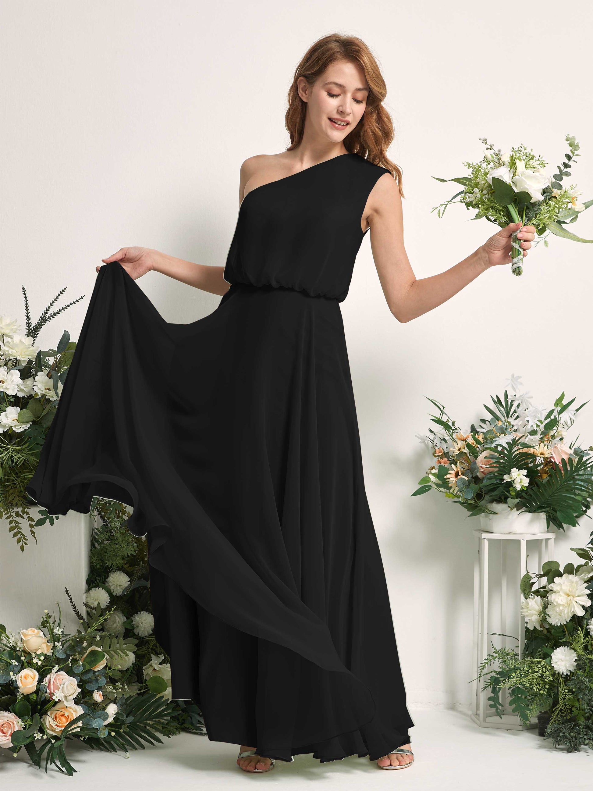 Cecily Black One Shoulder Maxi Dress