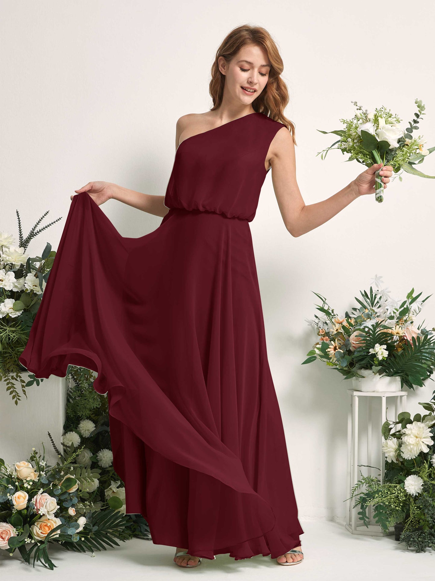 Cecily Burgundy One Shoulder Maxi Dress