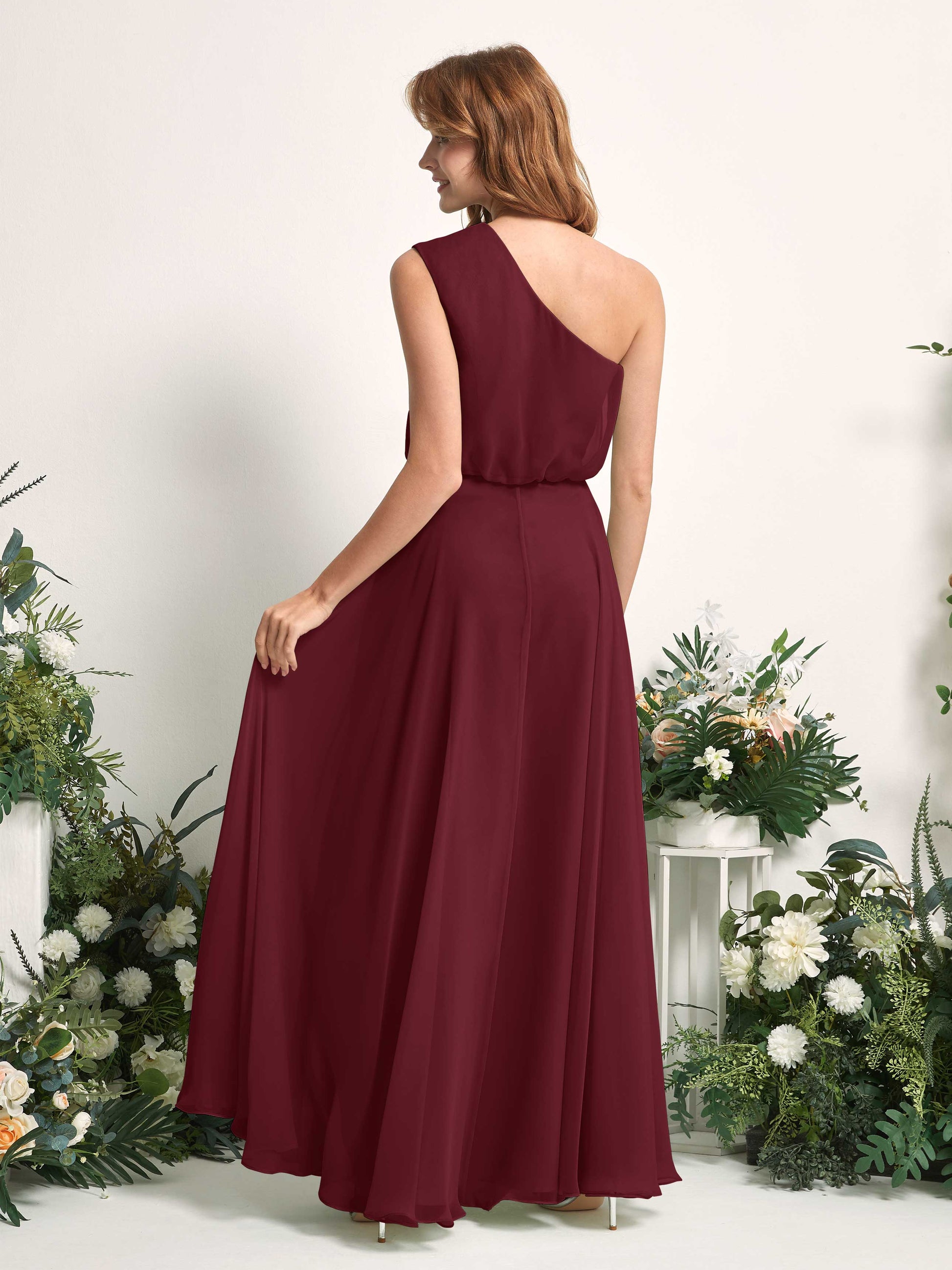 Cecily Burgundy One Shoulder Maxi Dress