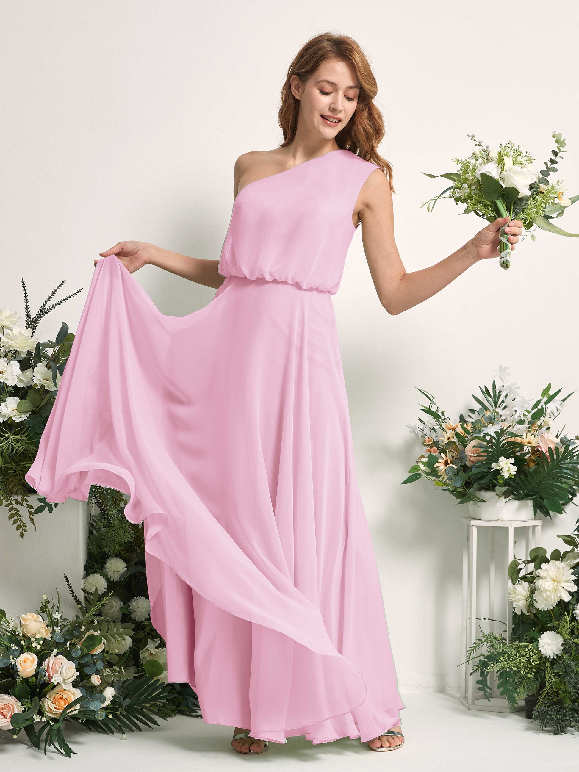 Cecily Candy Pink One Shoulder Maxi Dress