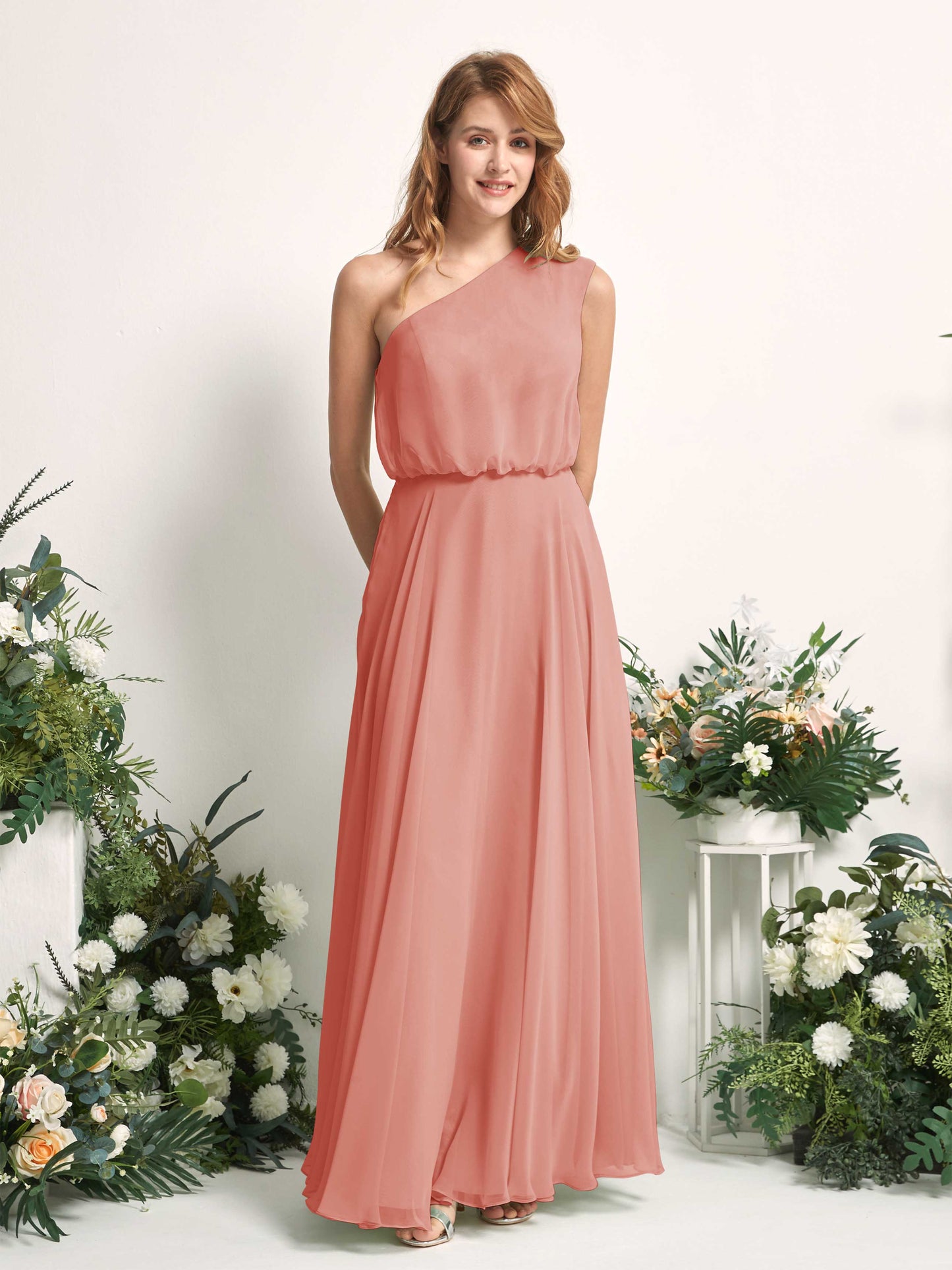 Cecily Champagne Rose One Shoulder Maxi Dress