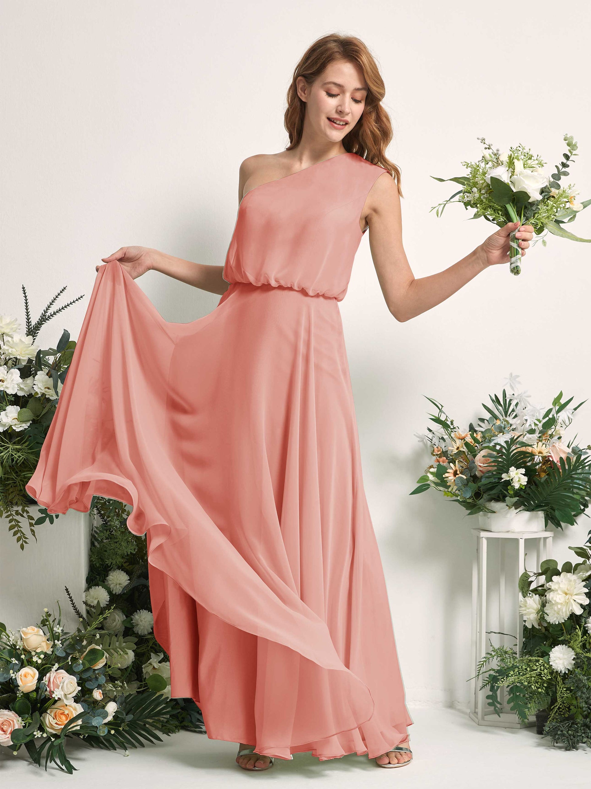 Cecily Champagne Rose One Shoulder Maxi Dress