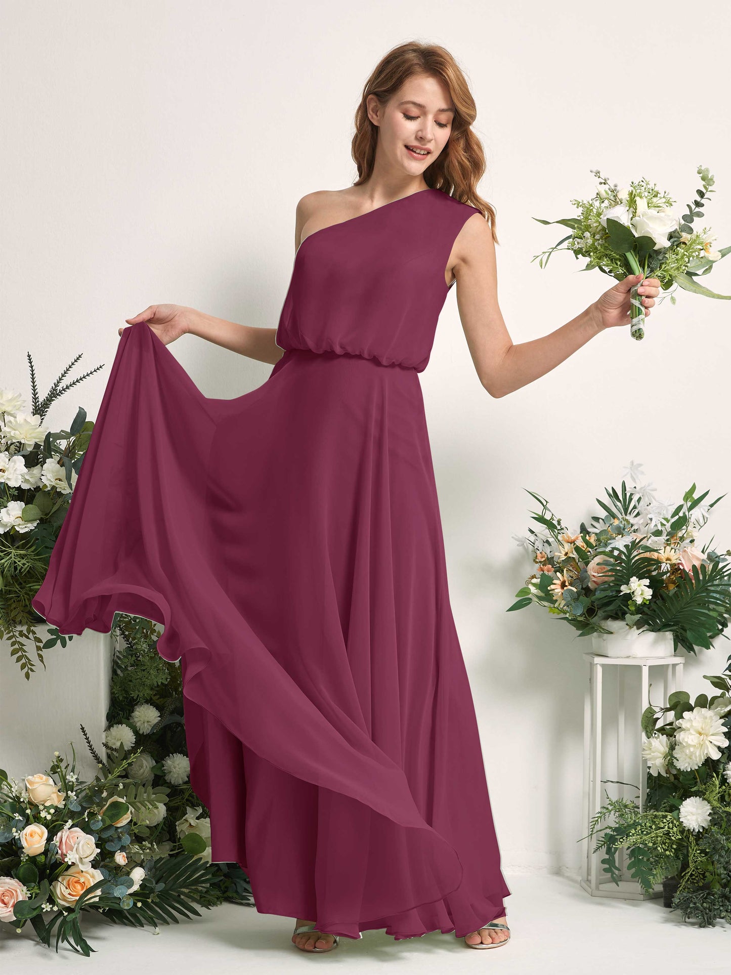 Cecily Chianti One Shoulder Maxi Dress