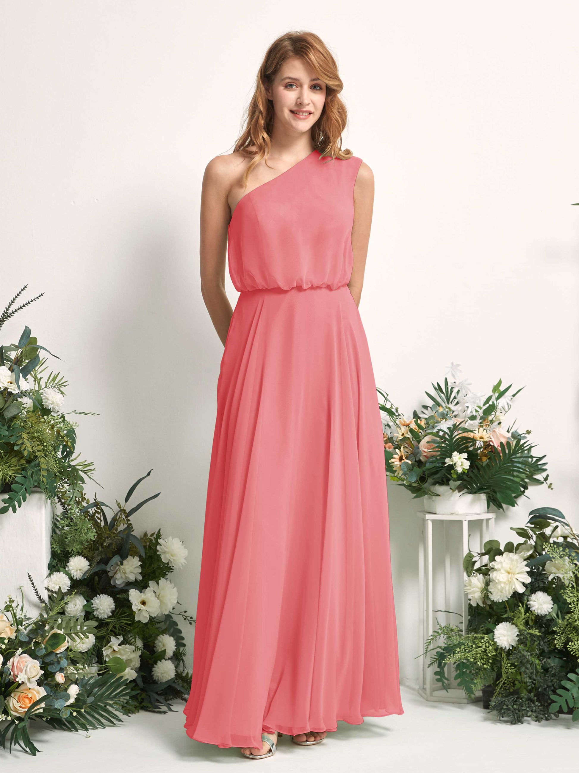 Cecily Coral Pink One Shoulder Maxi Dress